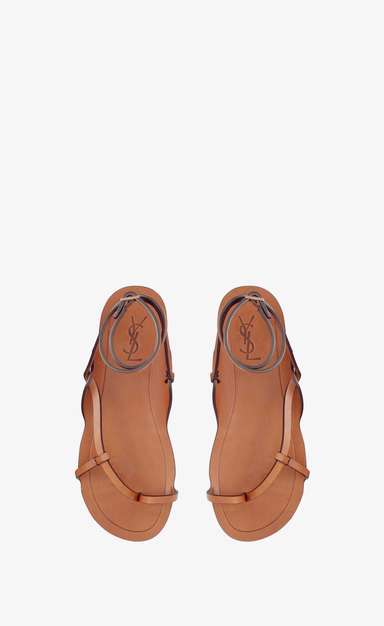 YSL Isla Flat Sandals In Smooth Leather Cuoio | KAITL9065