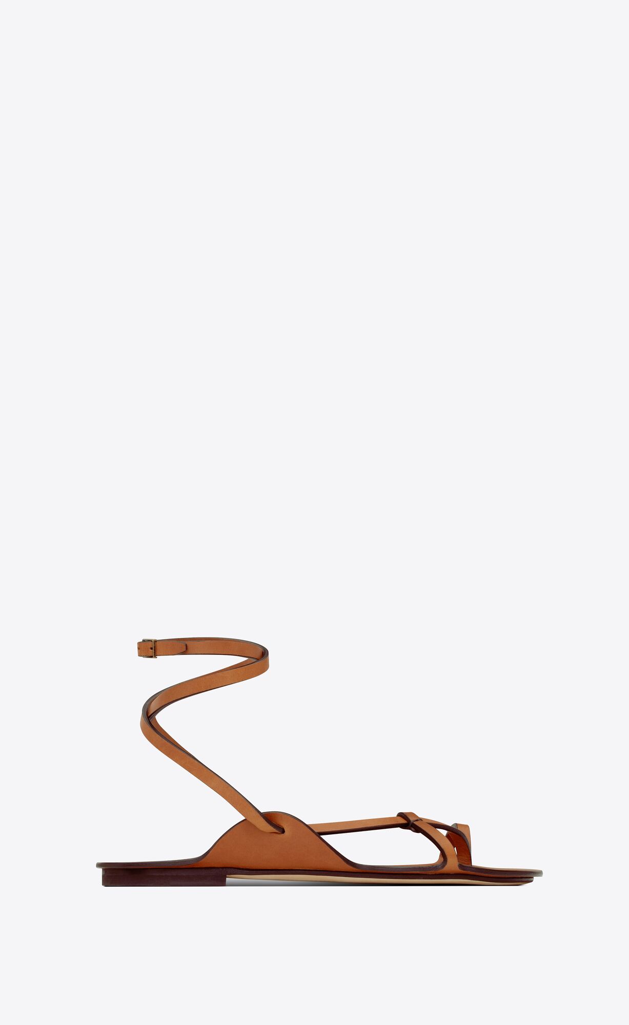 YSL Isla Flat Sandals In Smooth Leather Cuoio | KAITL9065