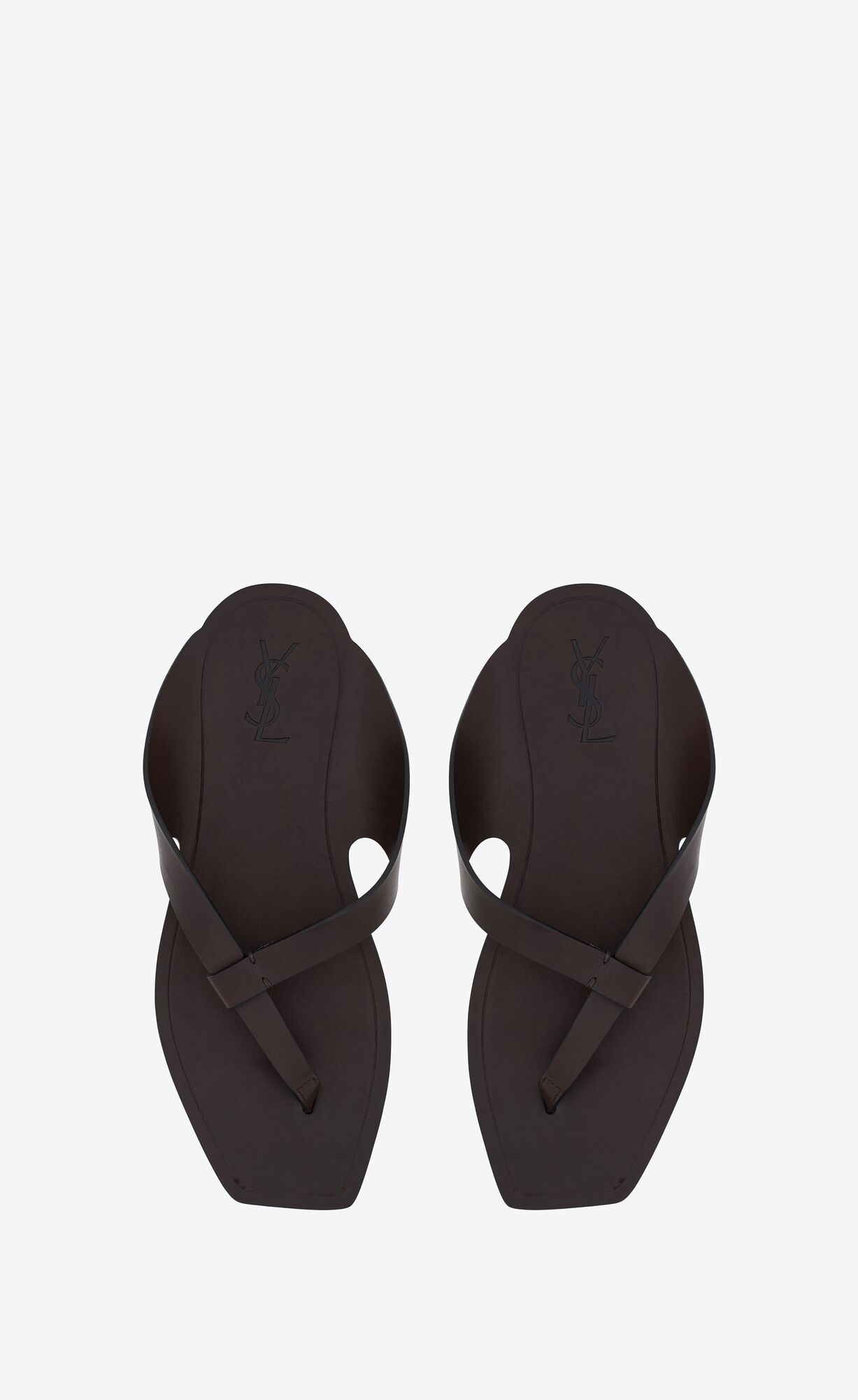 YSL Isla Flat Sandals In Smooth Leather Dark Brown | QKJYM8790