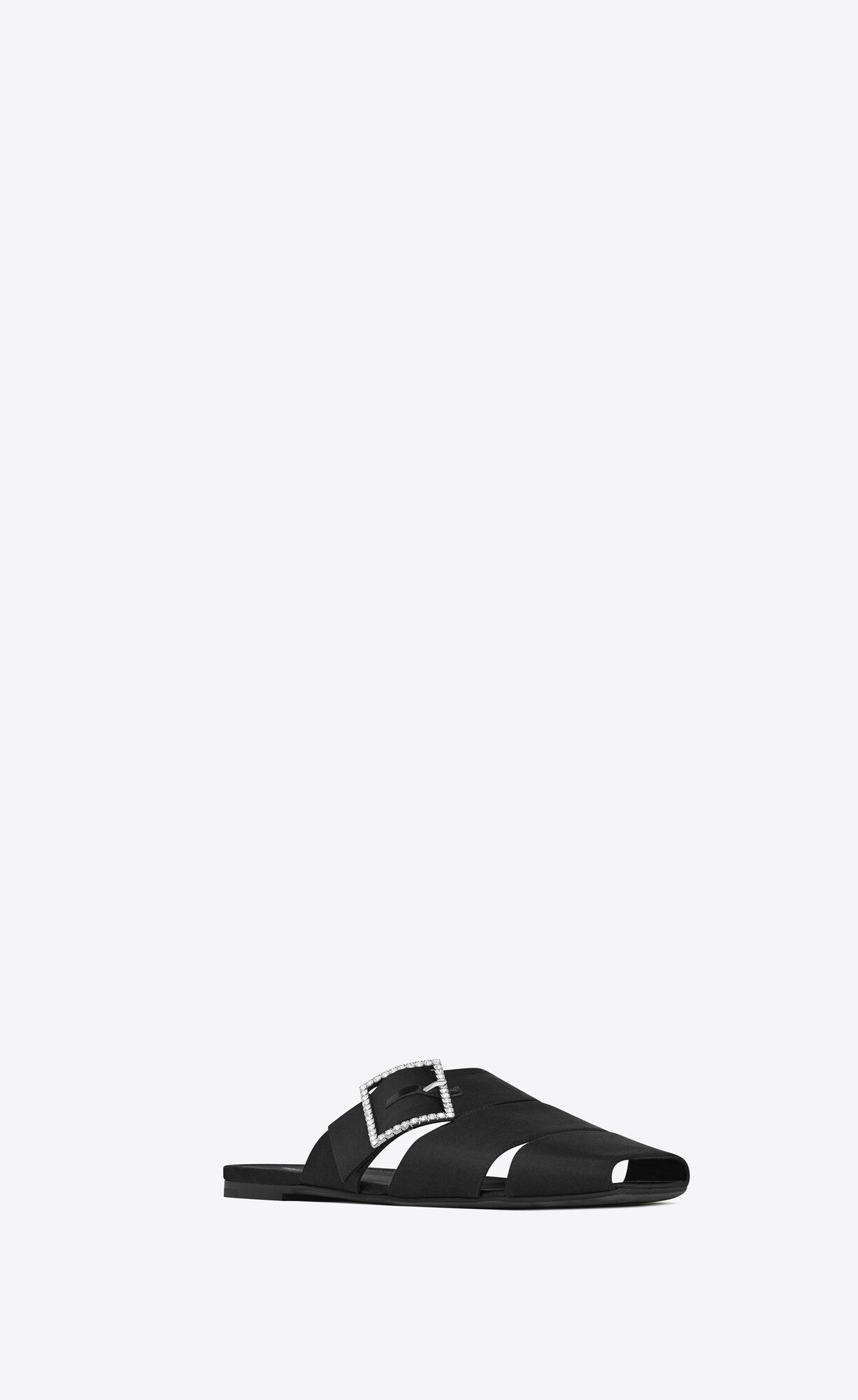 YSL Jacques Flat Mules In Crepe Satin Black | IQKCE4510