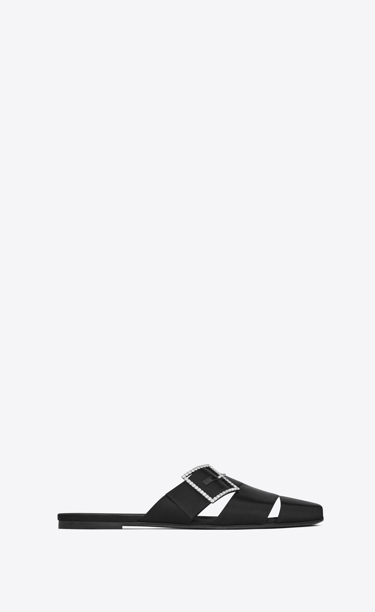 YSL Jacques Flat Mules In Crepe Satin Black | IQKCE4510