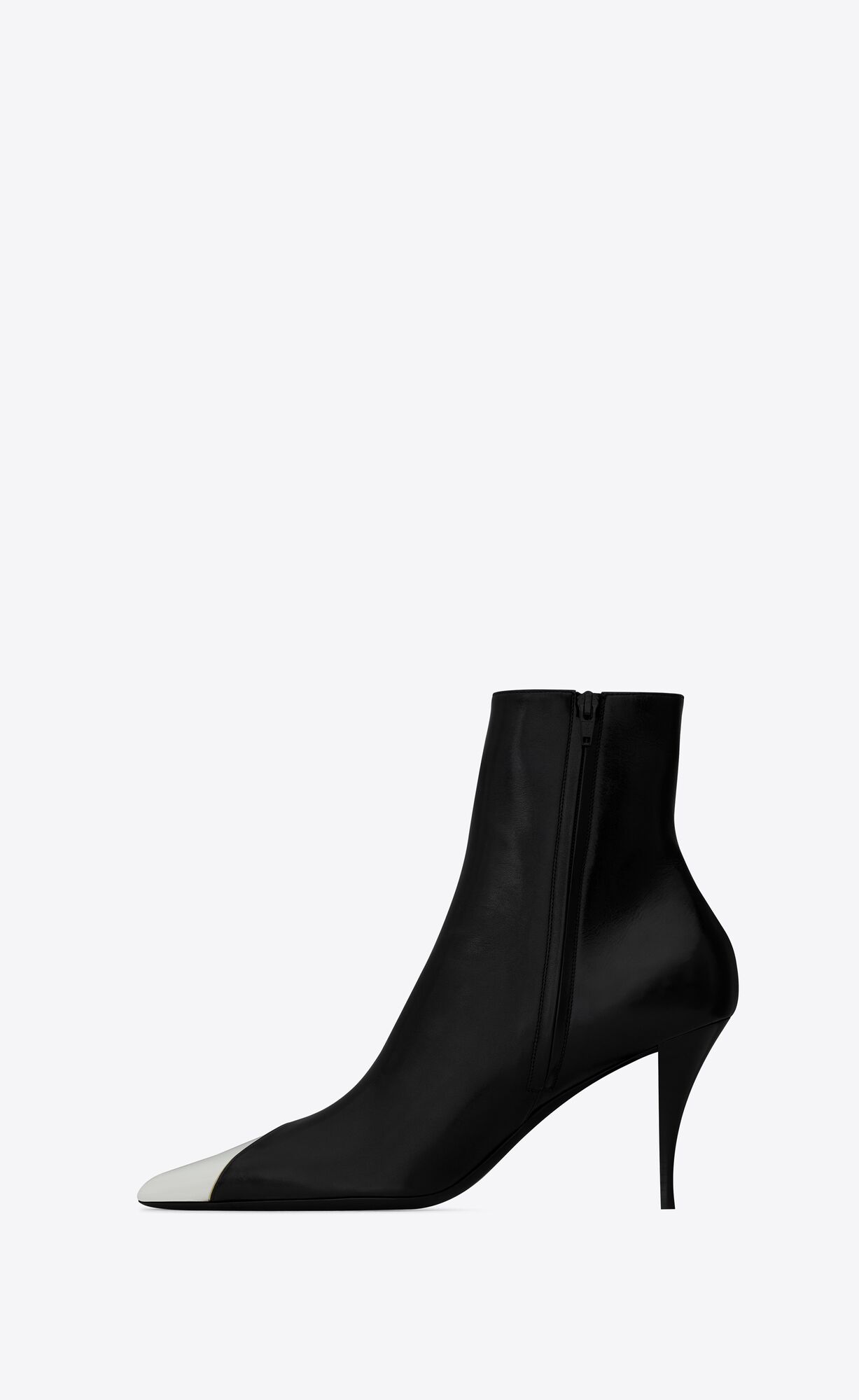 YSL Jam Zipped Boots In Shiny Leather Noir, Blanc Optique Et Or | HKBXP2406