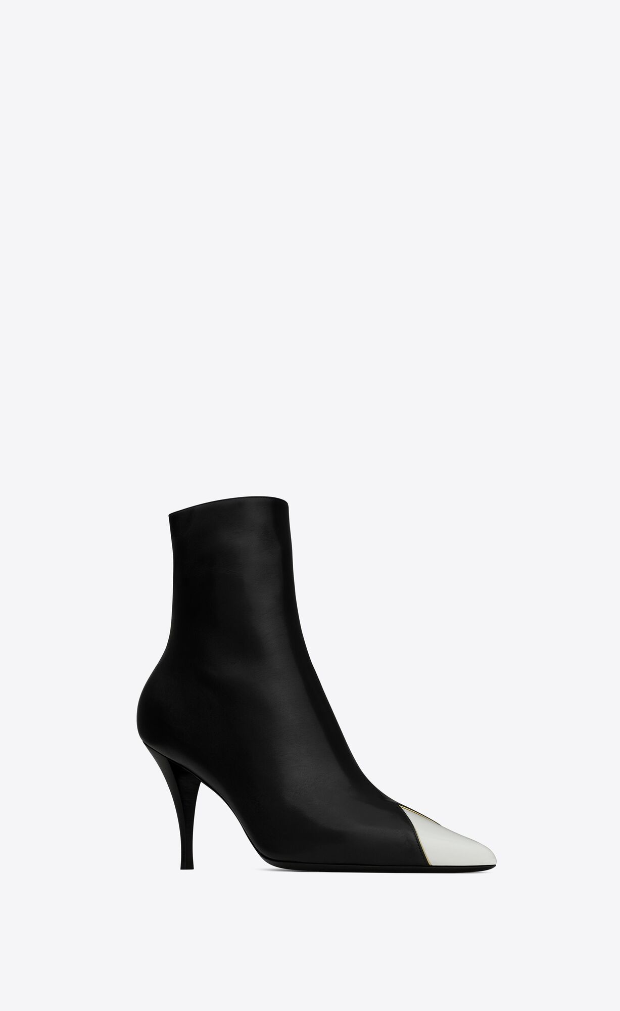 YSL Jam Zipped Boots In Shiny Leather Noir, Blanc Optique Et Or | HKBXP2406