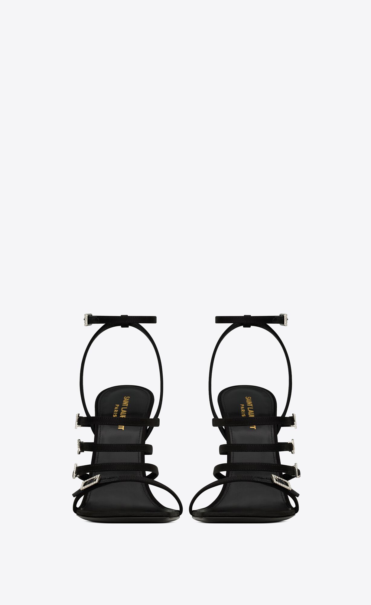 YSL Jerry Sandals In Crepe Satin And Rhinestones Black | VGYLU2345