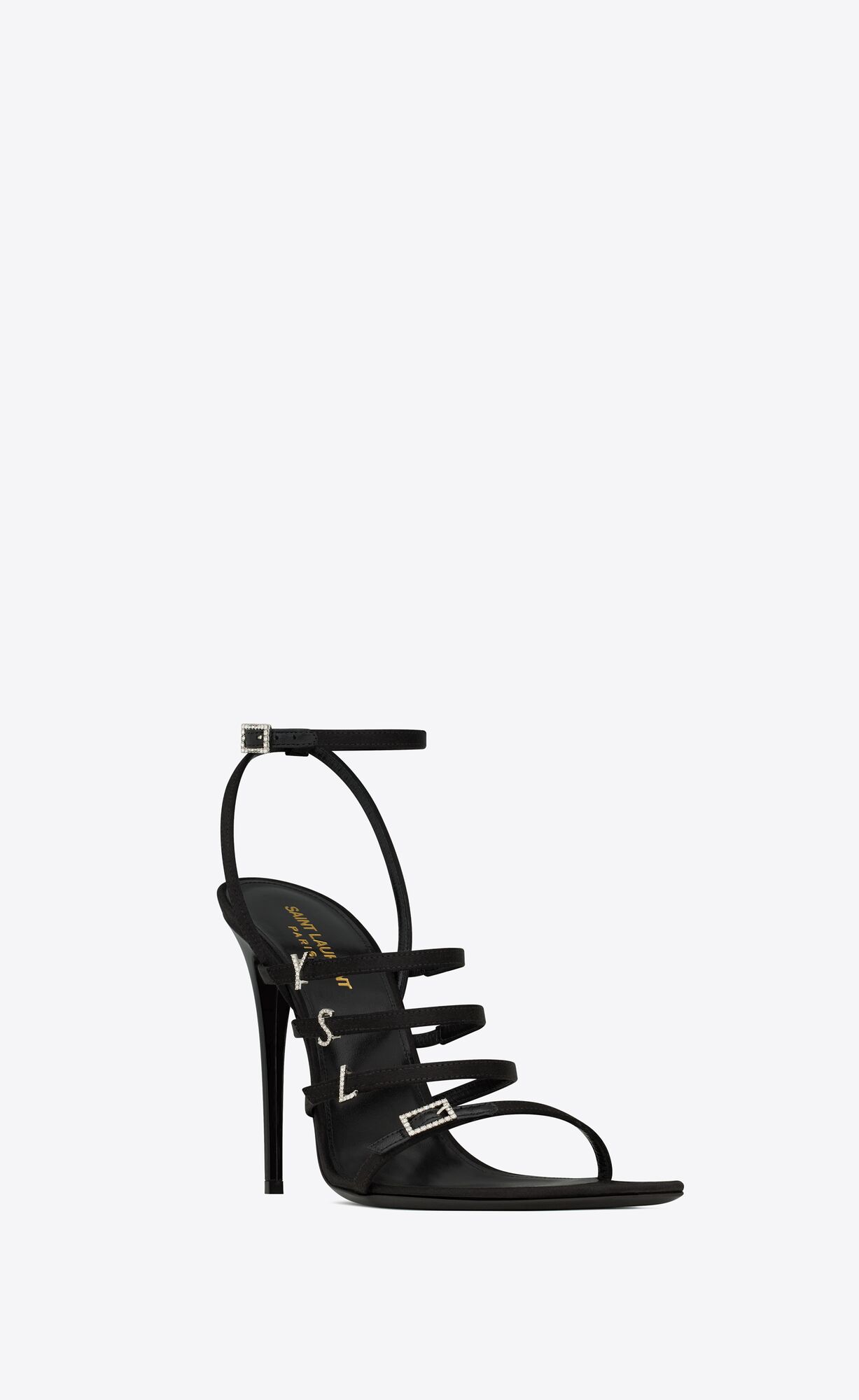 YSL Jerry Sandals In Crepe Satin And Rhinestones Black | VGYLU2345