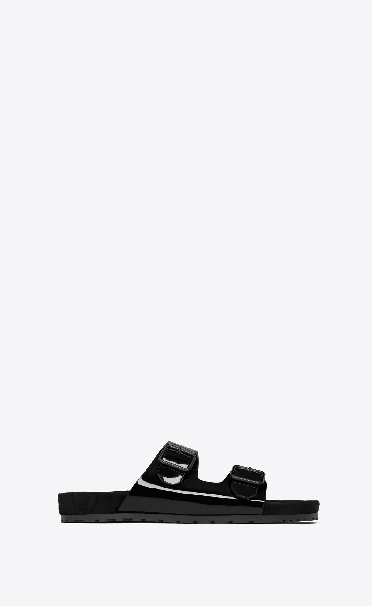 YSL Jimmy Flat Sandals In Patent Leather Noir | RUGOX9834