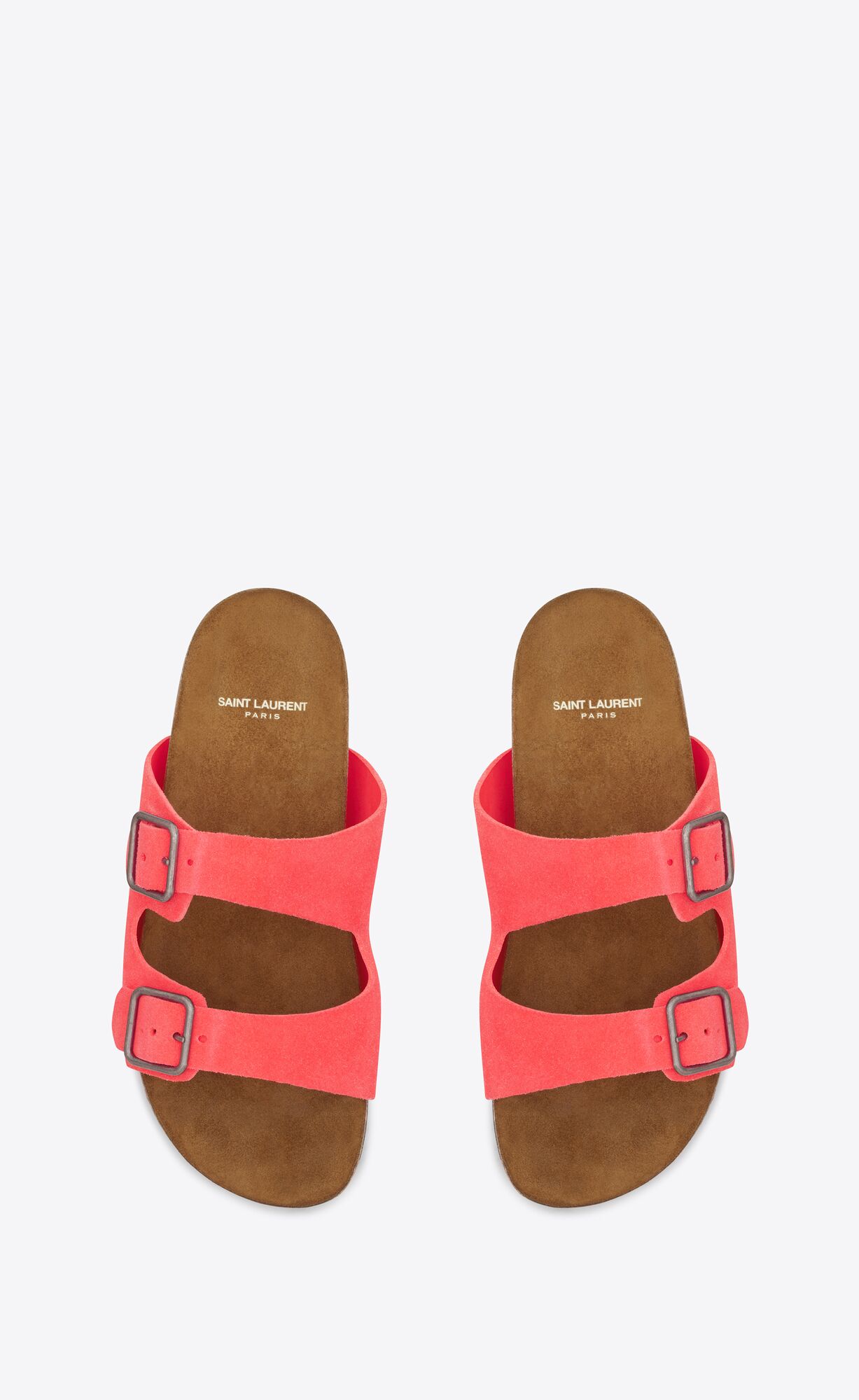 YSL Jimmy Flat Sandals In Suede Rose Fluo | RVDHU2543