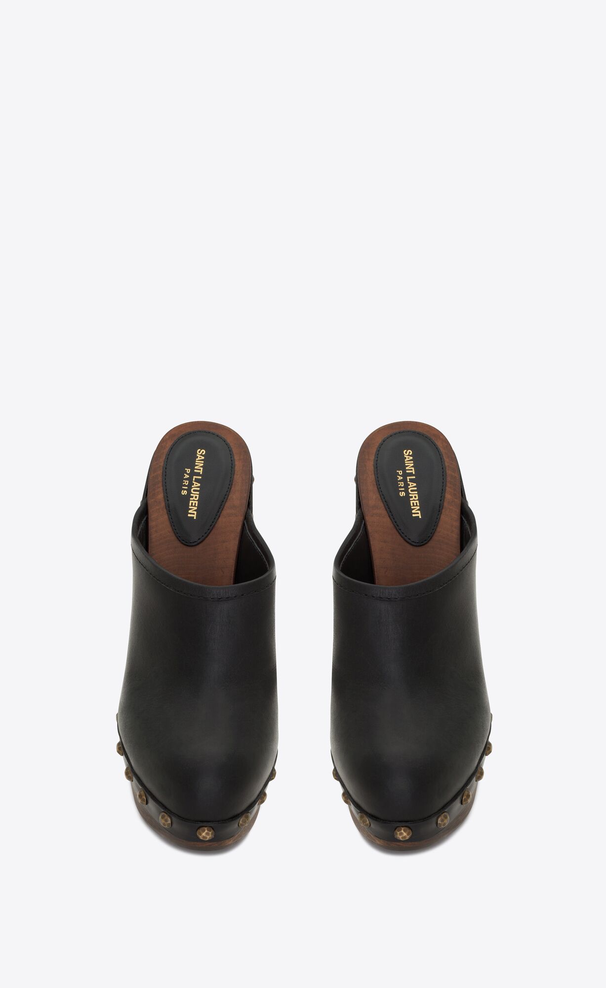 YSL Joan Platform Clogs In Smooth Leather And Wood Black | NAVTQ3610