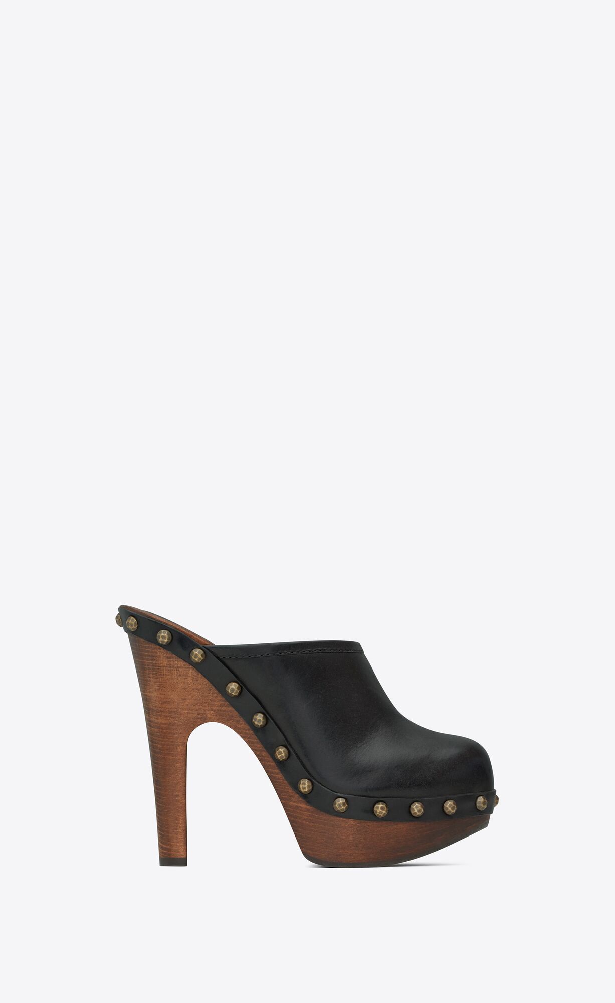 YSL Joan Platform Clogs In Smooth Leather And Wood Black | NAVTQ3610