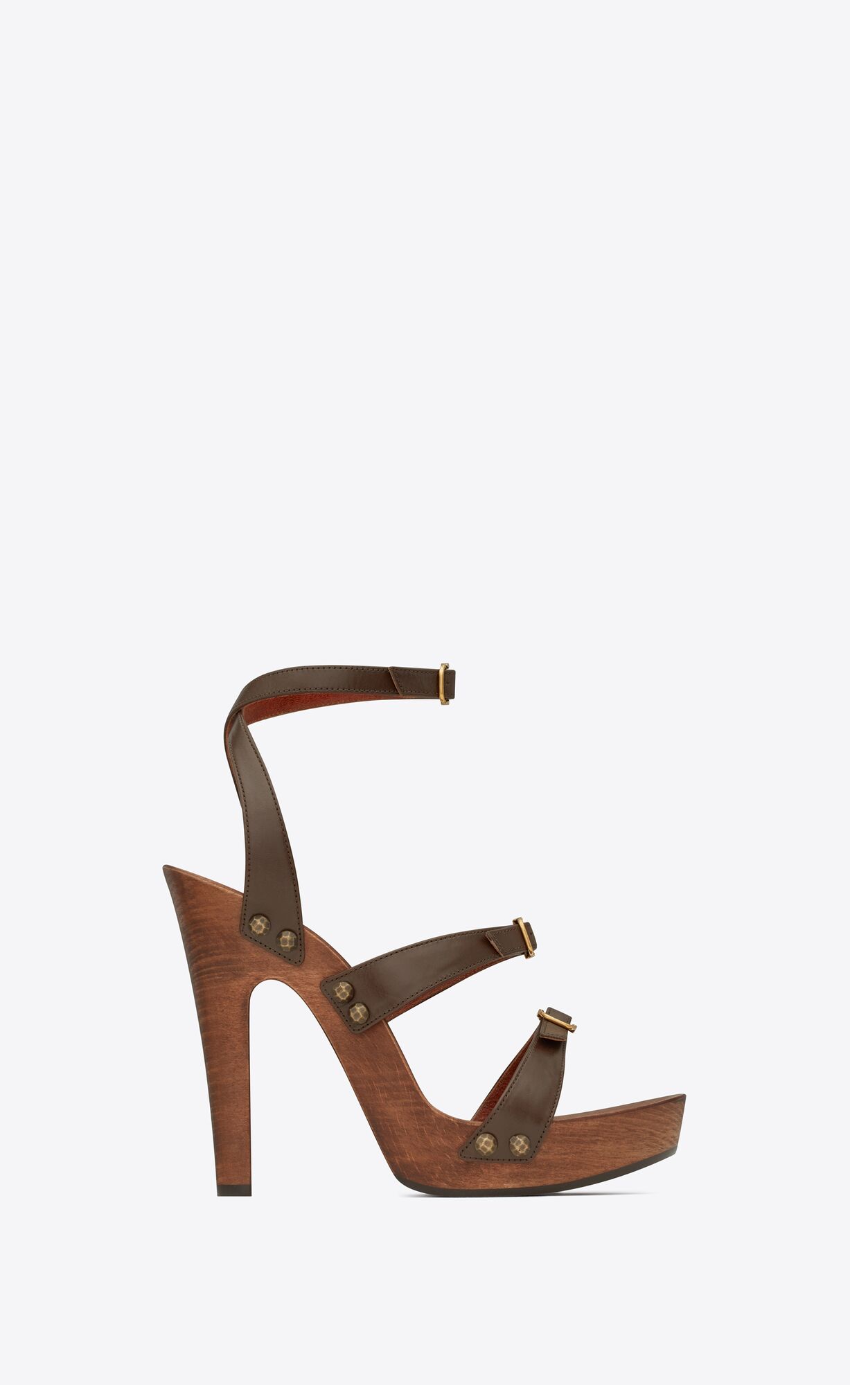 YSL Joan Platform Sandals In Smooth Leather And Wood Coffee | SATXF1649