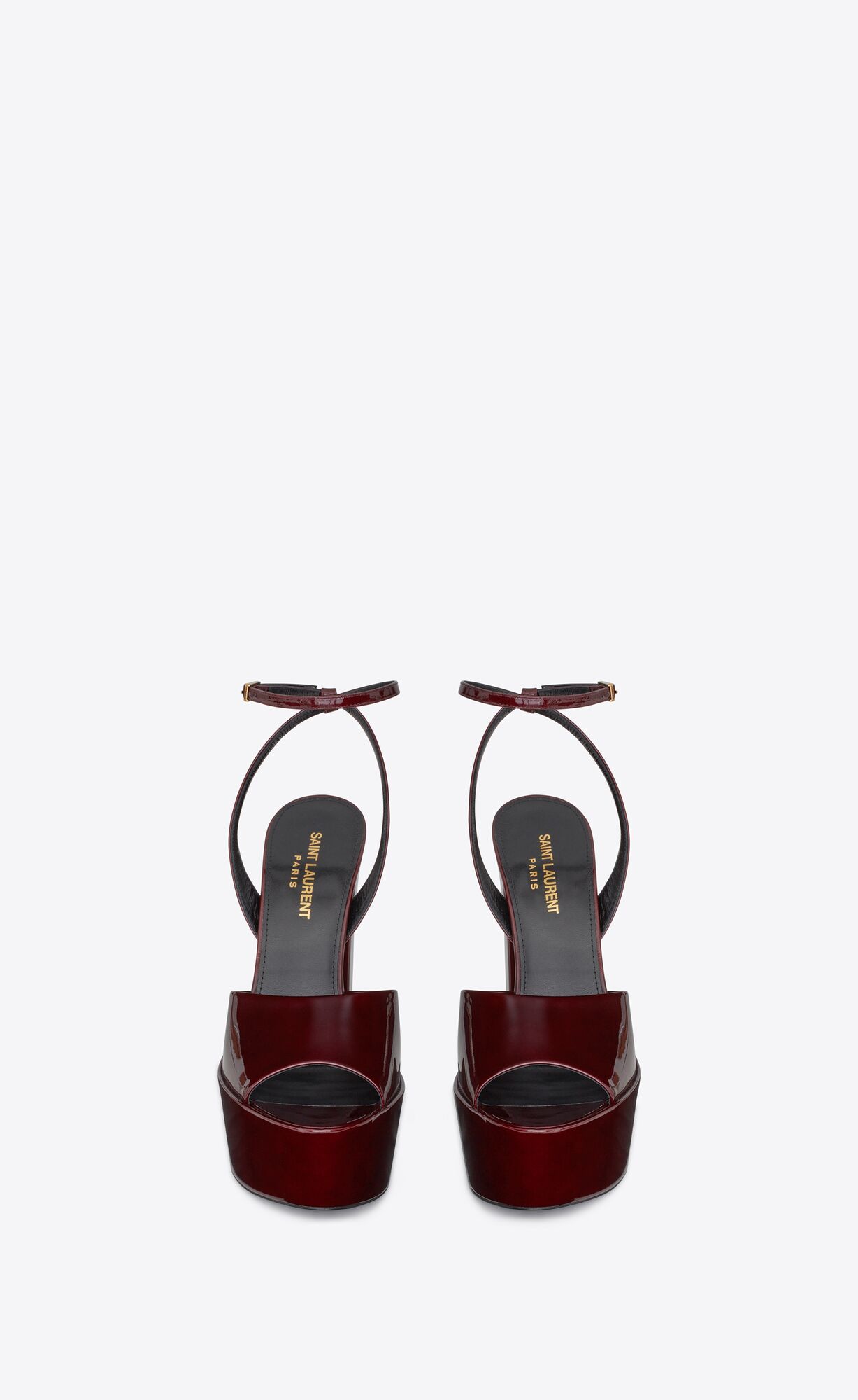 YSL Jodie Platform Sandals In Patent Leather Deep Bordeaux | NHCYD2165