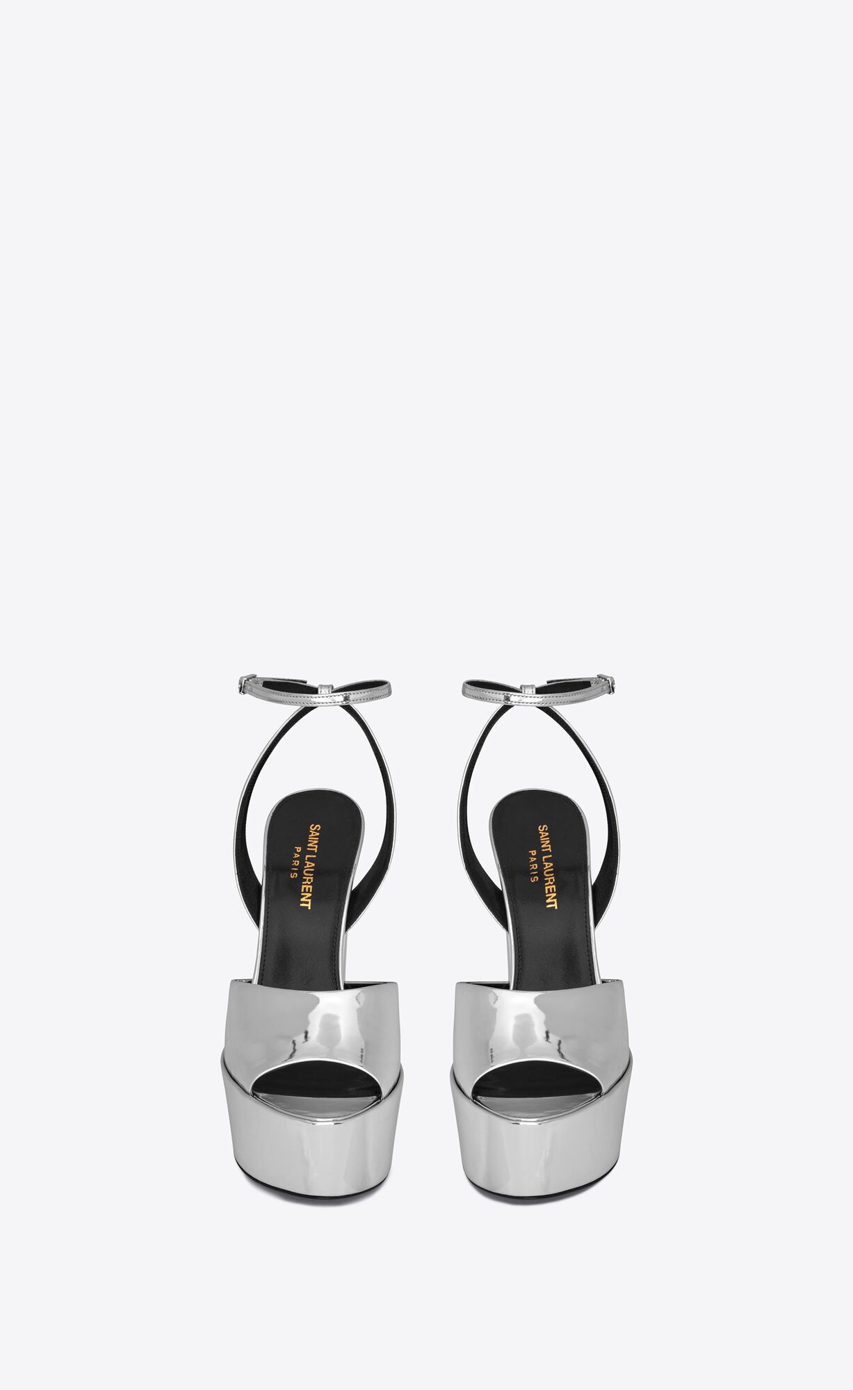 YSL Jodie Platform Sandals In Reflective Leather Argent | KWHNU0256