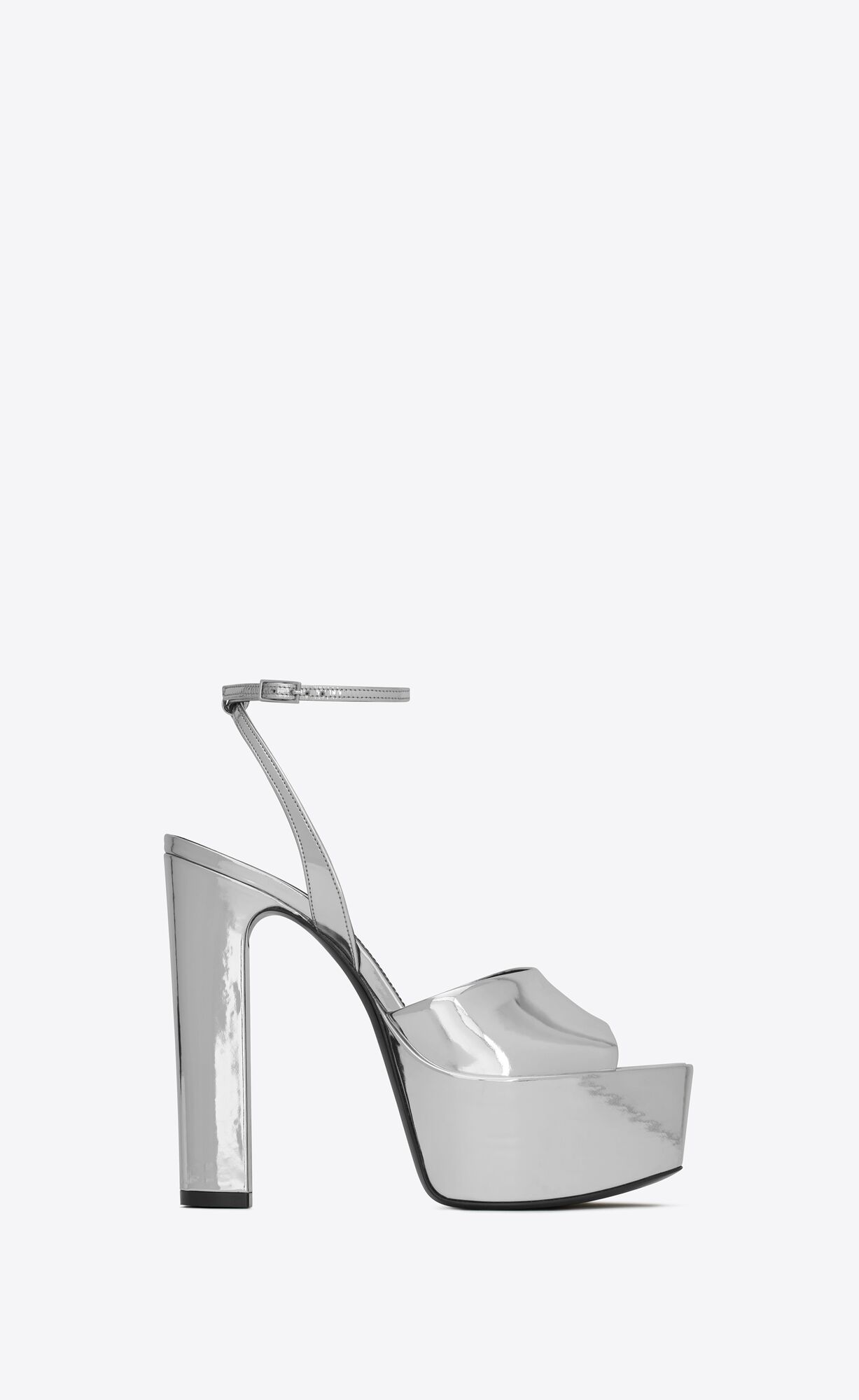 YSL Jodie Platform Sandals In Reflective Leather Argent | KWHNU0256