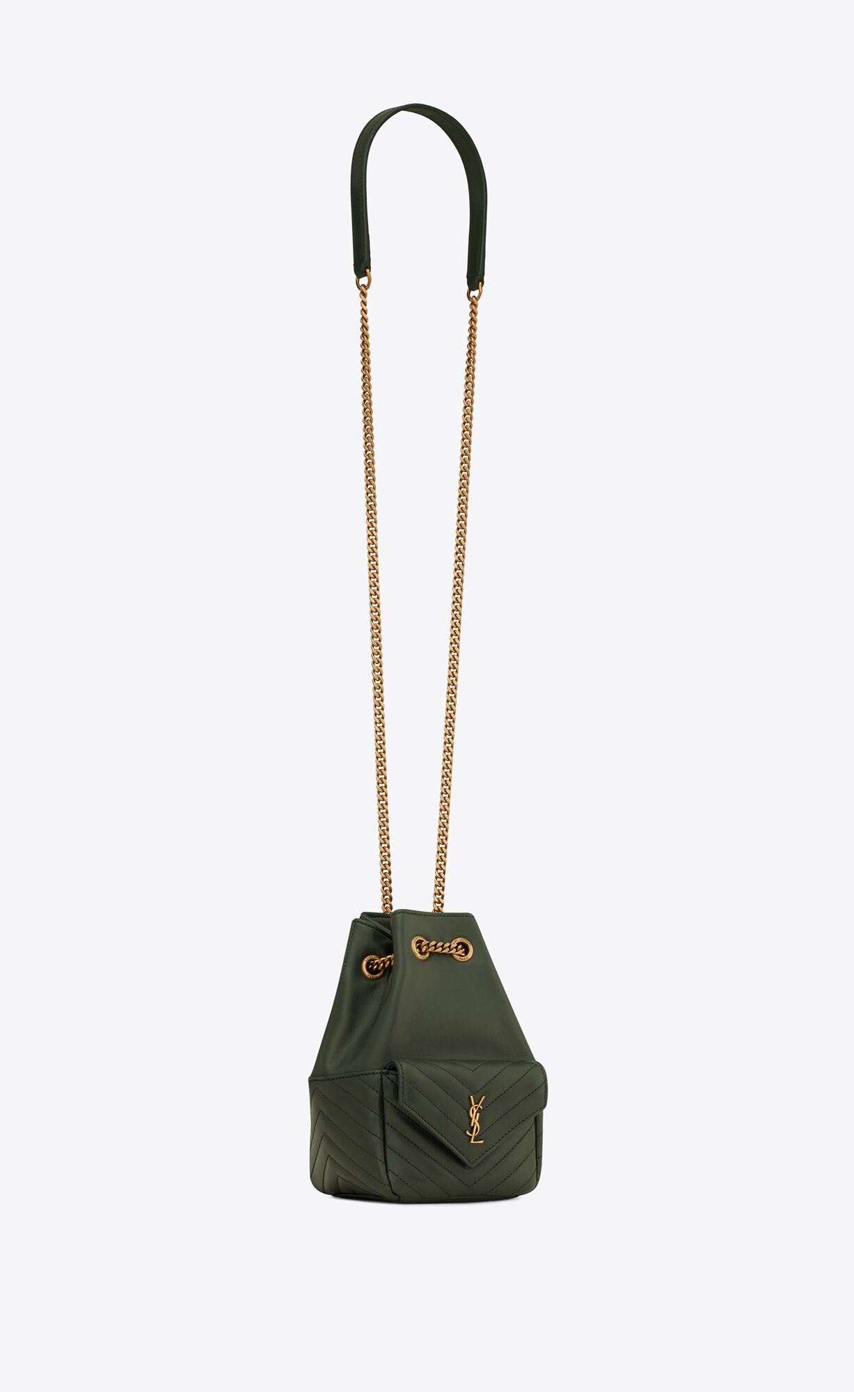 YSL Joe Mini Bucket Bag In Quilted Lambskin Vert Fonce | NKCVB1406