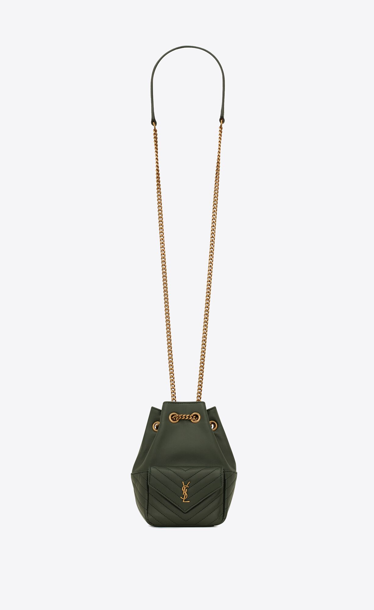 YSL Joe Mini Bucket Bag In Quilted Lambskin Vert Fonce | NKCVB1406