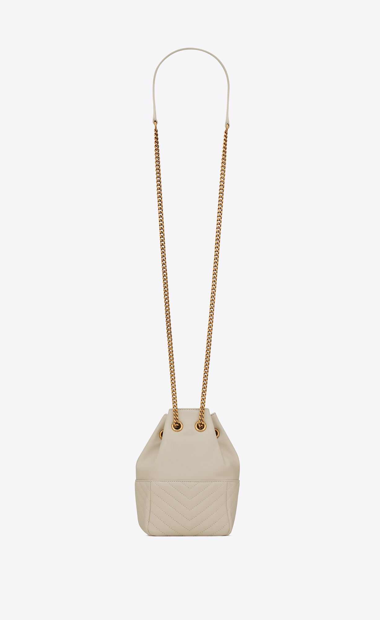 YSL Joe Mini Bucket Bag In Quilted Lambskin Blanc Vintage | XVZAL1642