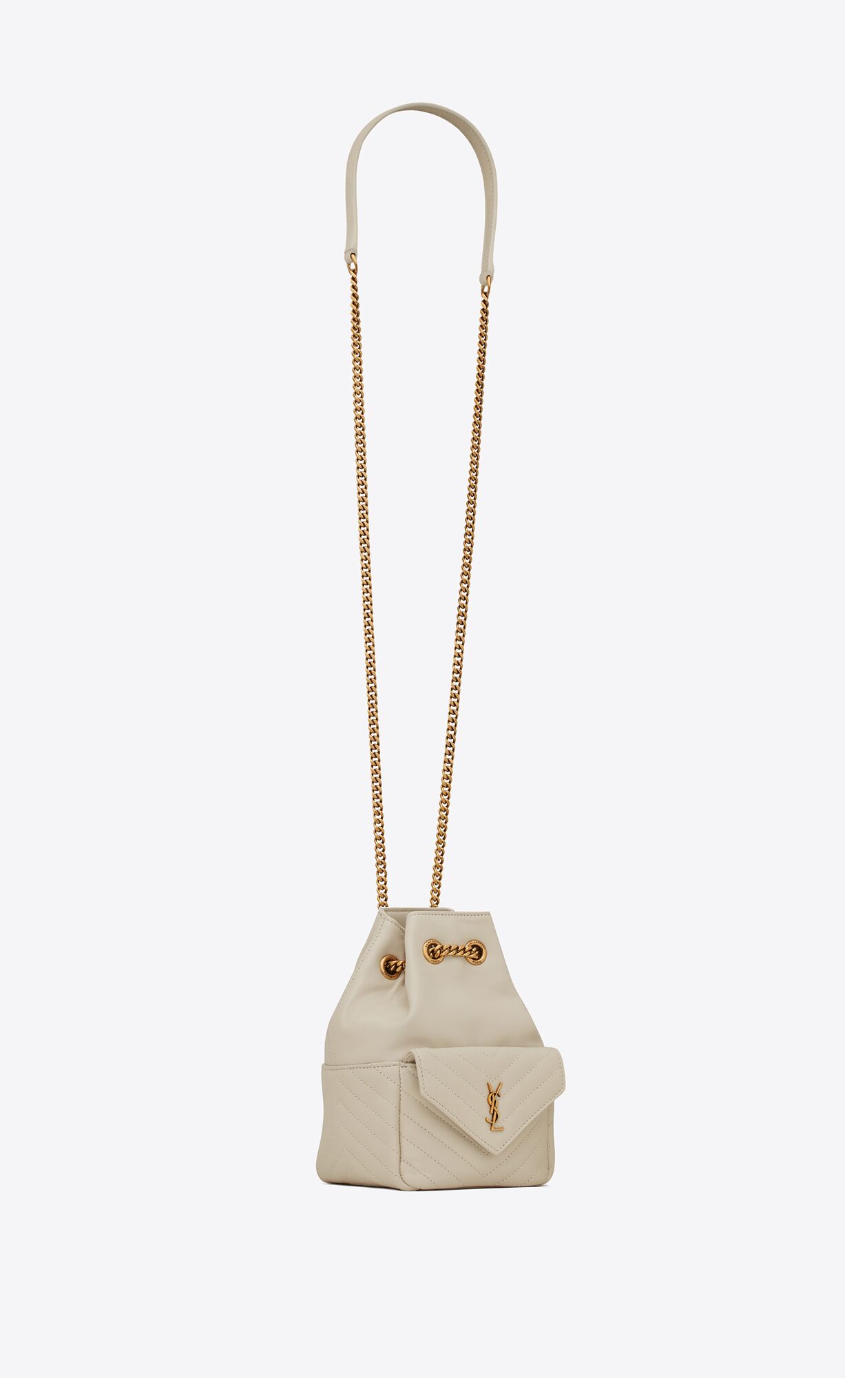 YSL Joe Mini Bucket Bag In Quilted Lambskin Blanc Vintage | XVZAL1642