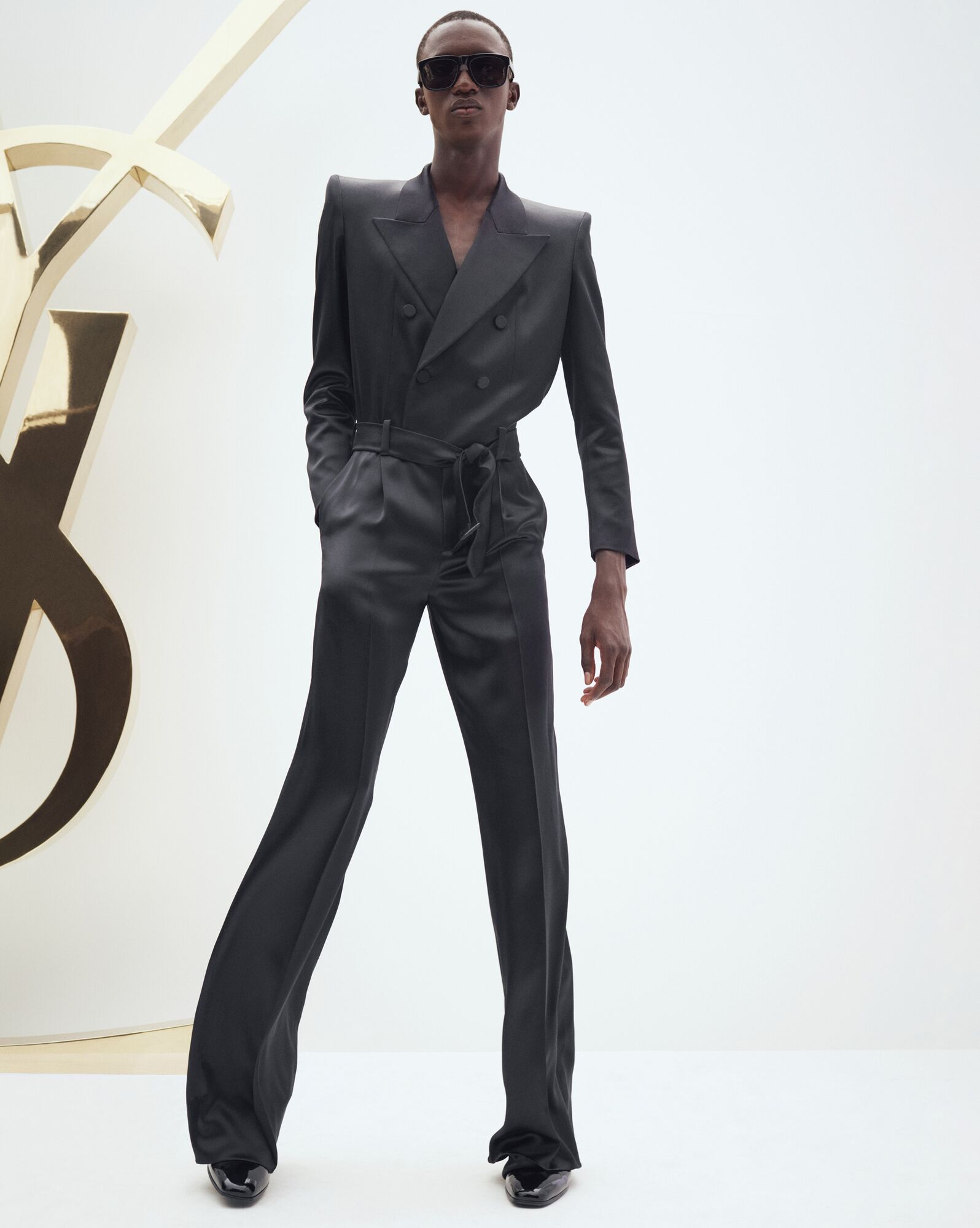 YSL Jumpsuit In Silk Satin Black | UZPDN1643