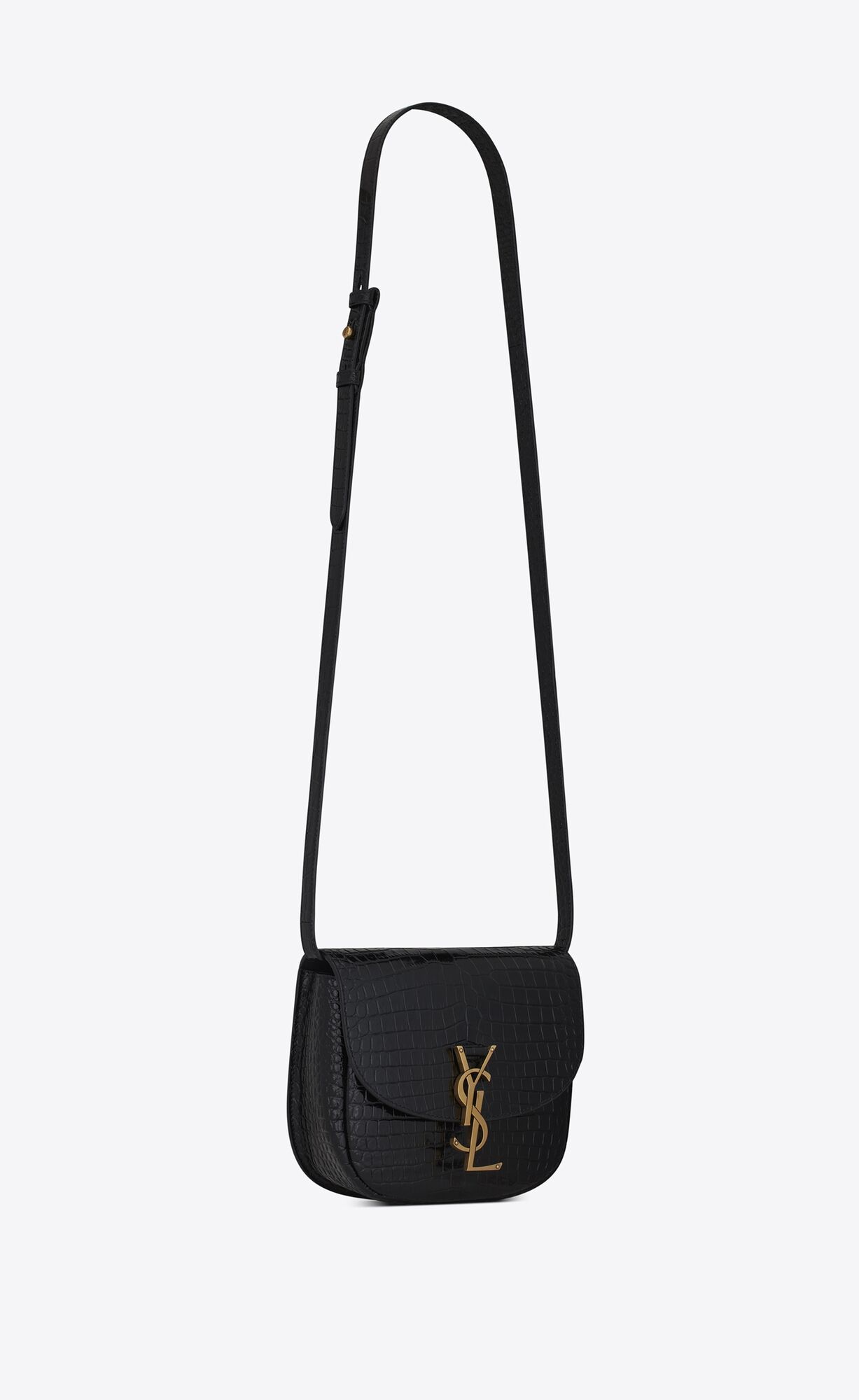 YSL Kaia Small Satchel In Shiny Crocodile-embossed Leather Noir | EZGNI5170