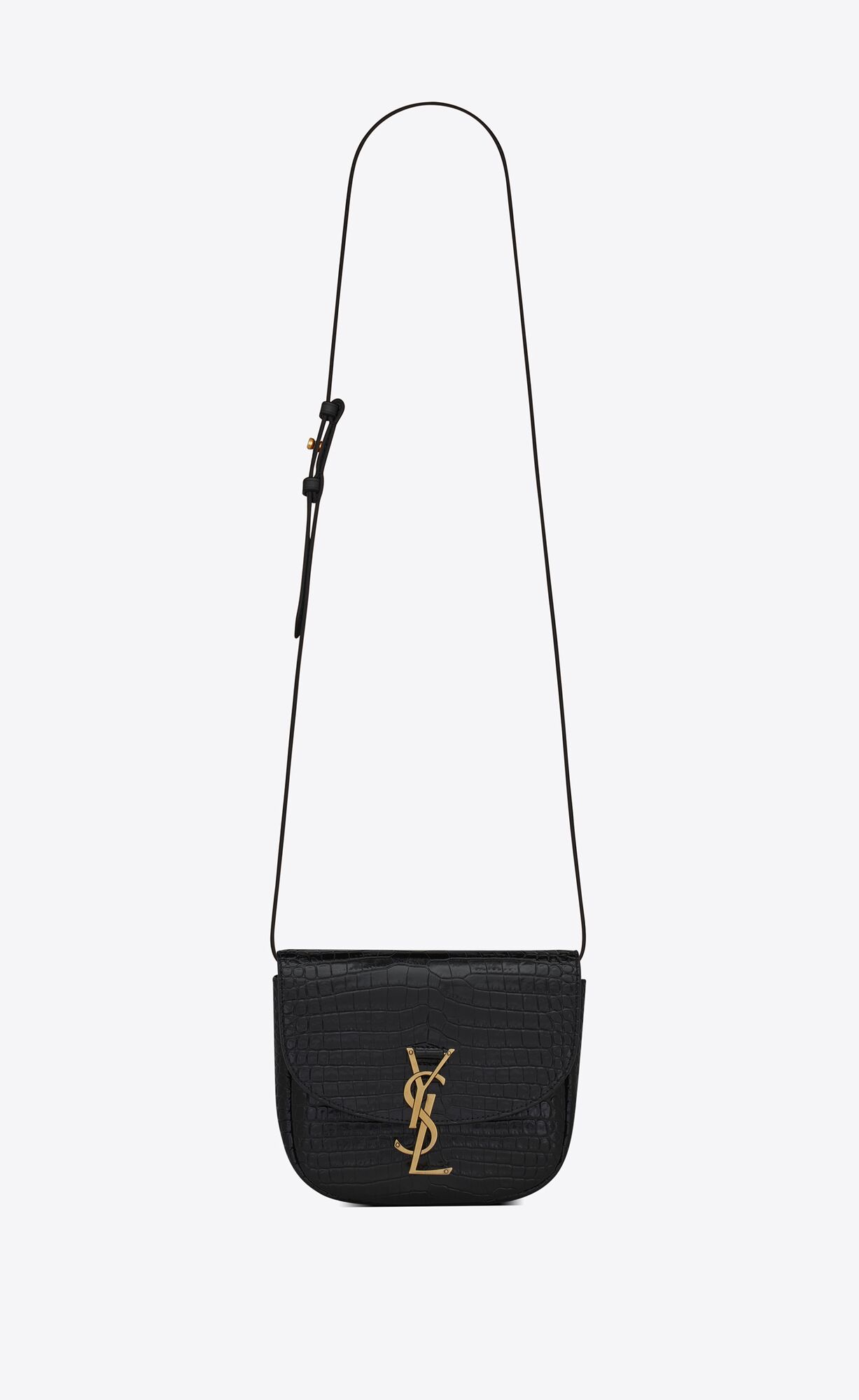 YSL Kaia Small Satchel In Shiny Crocodile-embossed Leather Noir | EZGNI5170