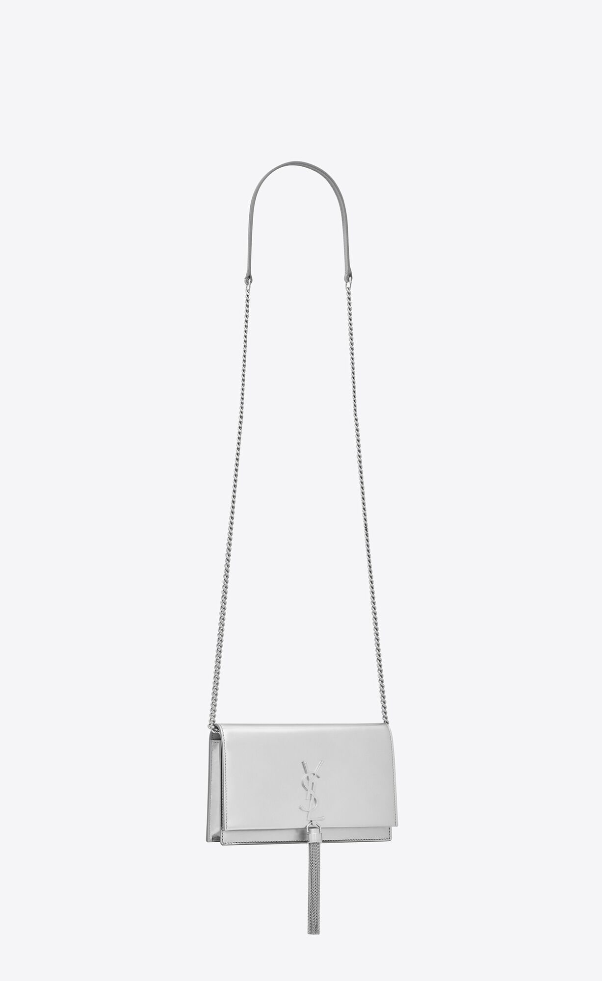 YSL Kate Chain Wallet In Mirrored Leather Silver | VEPAK4125