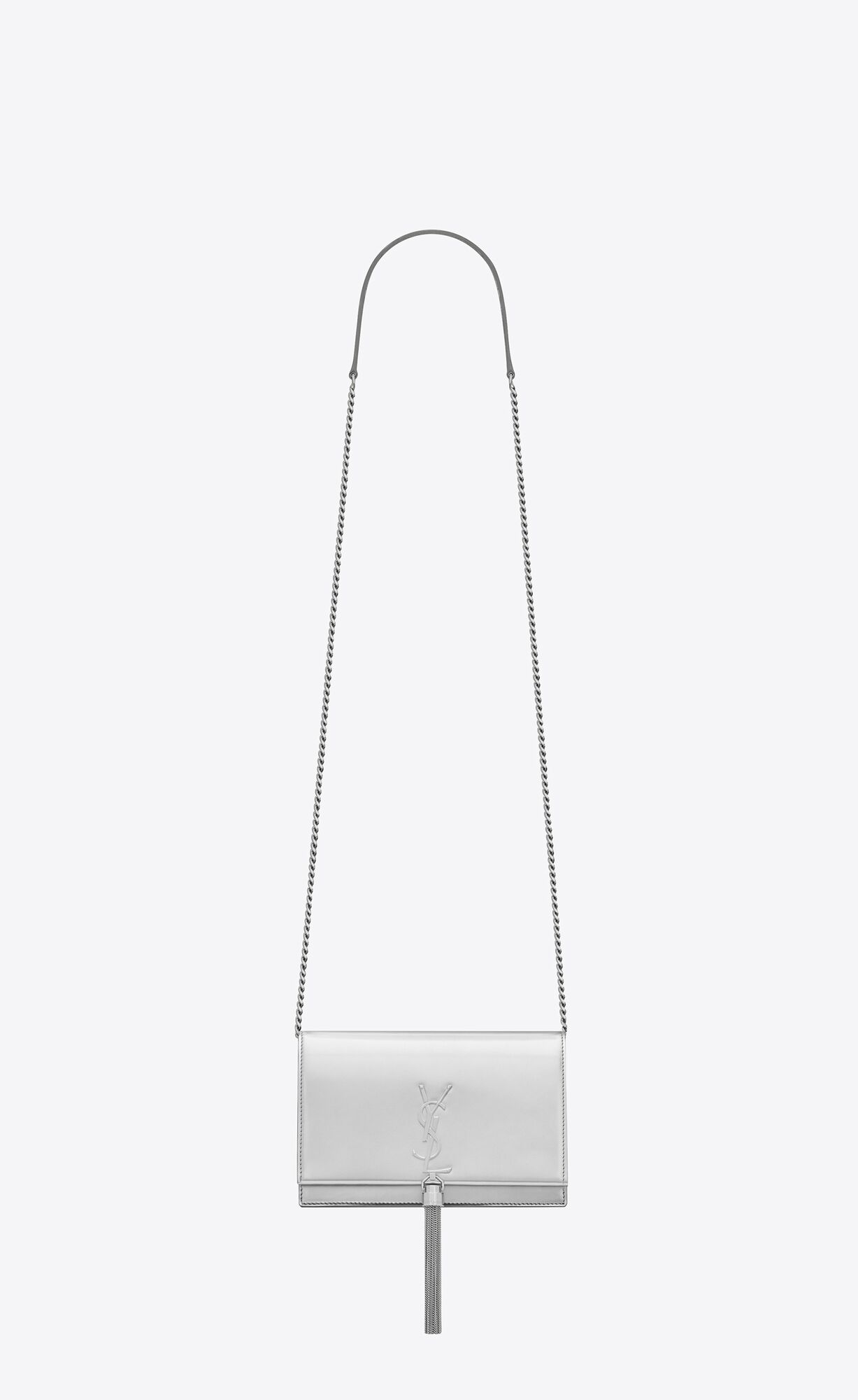 YSL Kate Chain Wallet In Mirrored Leather Silver | VEPAK4125