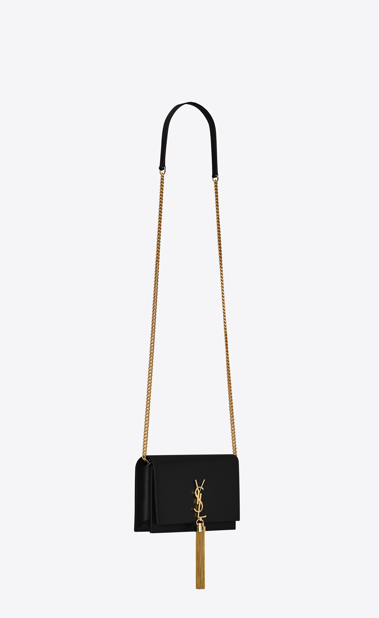 YSL Kate Chain Wallet With Tassel In Grain De Poudre Embossed Leather Black | ANJIV7120