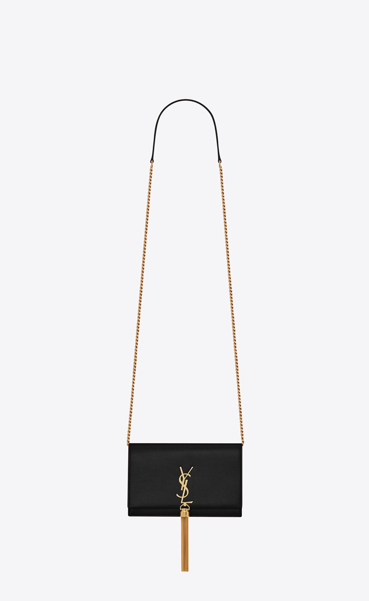 YSL Kate Chain Wallet With Tassel In Grain De Poudre Embossed Leather Black | ANJIV7120