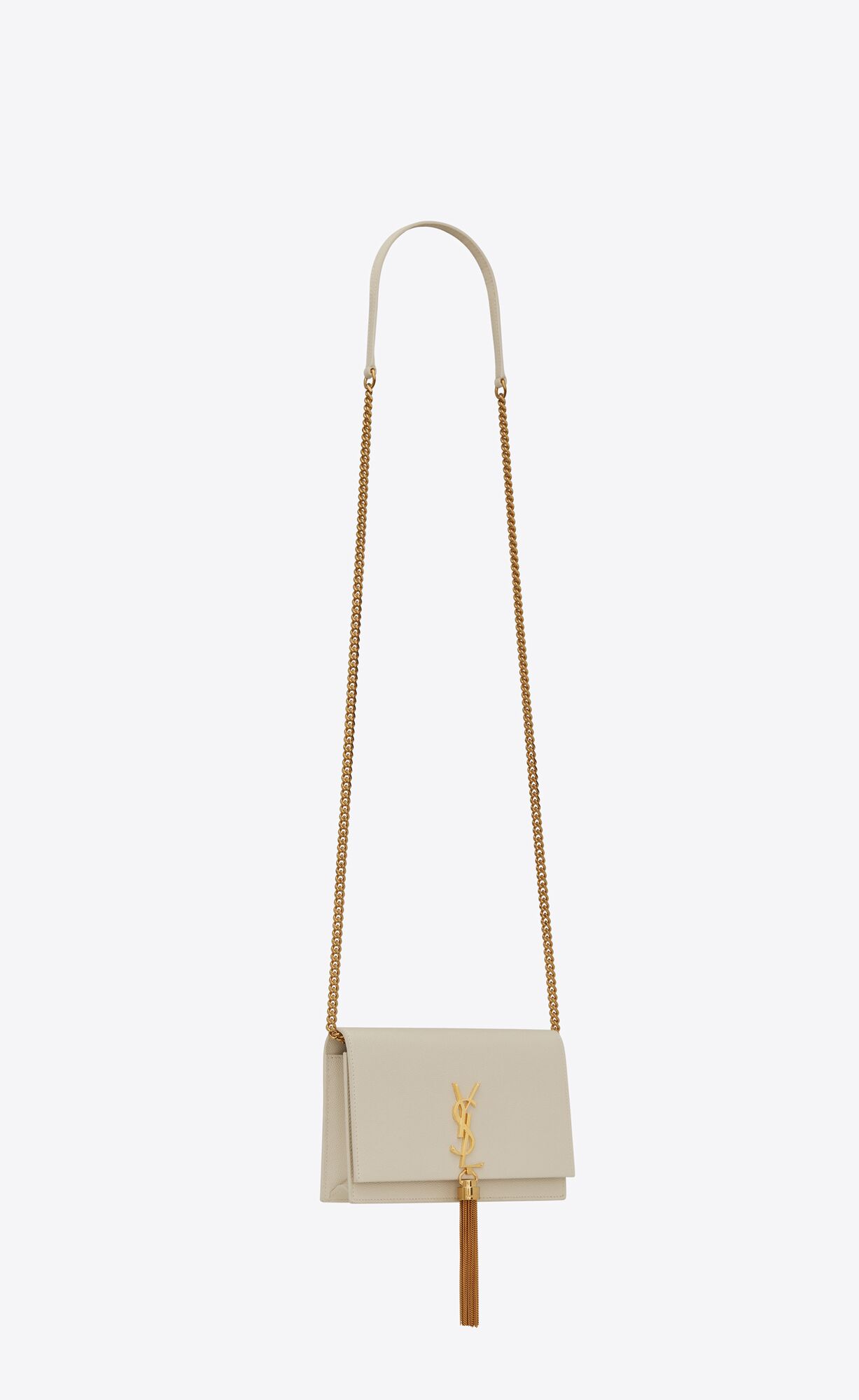 YSL Kate Chain Wallet With Tassel In Grain De Poudre Embossed Leather Blanc Vintage | RDXTB8516