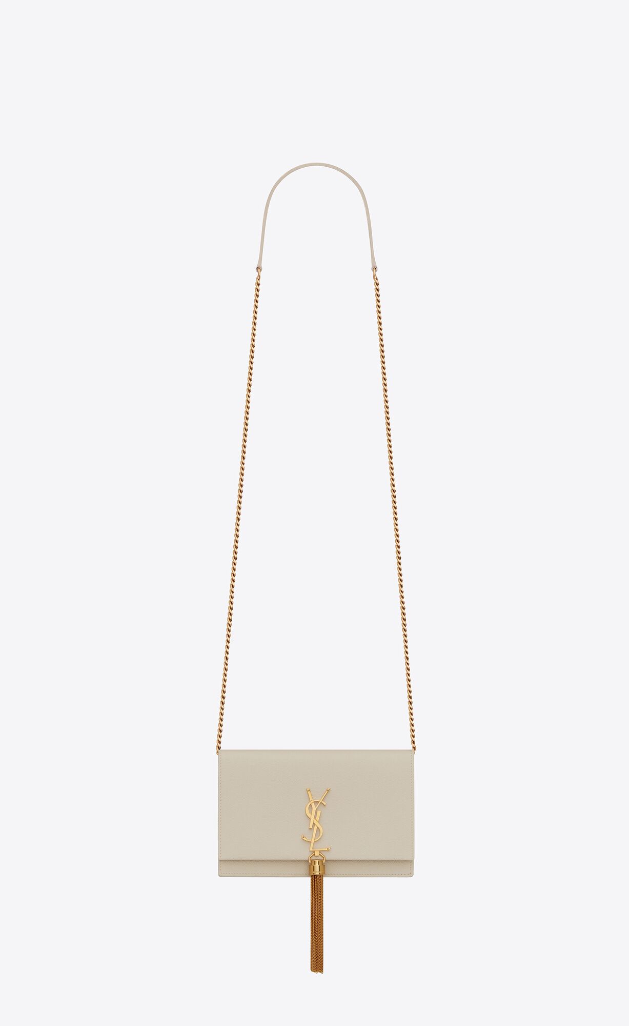 YSL Kate Chain Wallet With Tassel In Grain De Poudre Embossed Leather Blanc Vintage | RDXTB8516