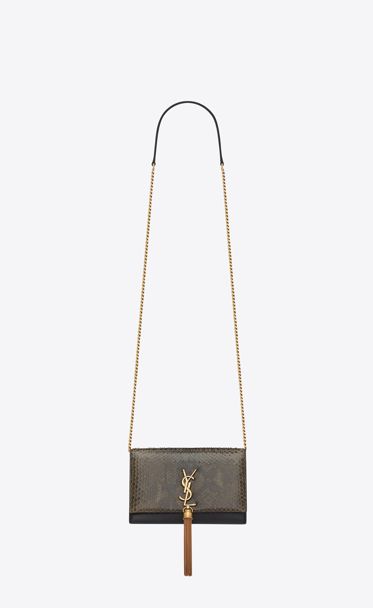 YSL Kate Chain Wallet With Tassel In Python Vert Militaire And Noir | ULJPZ1908