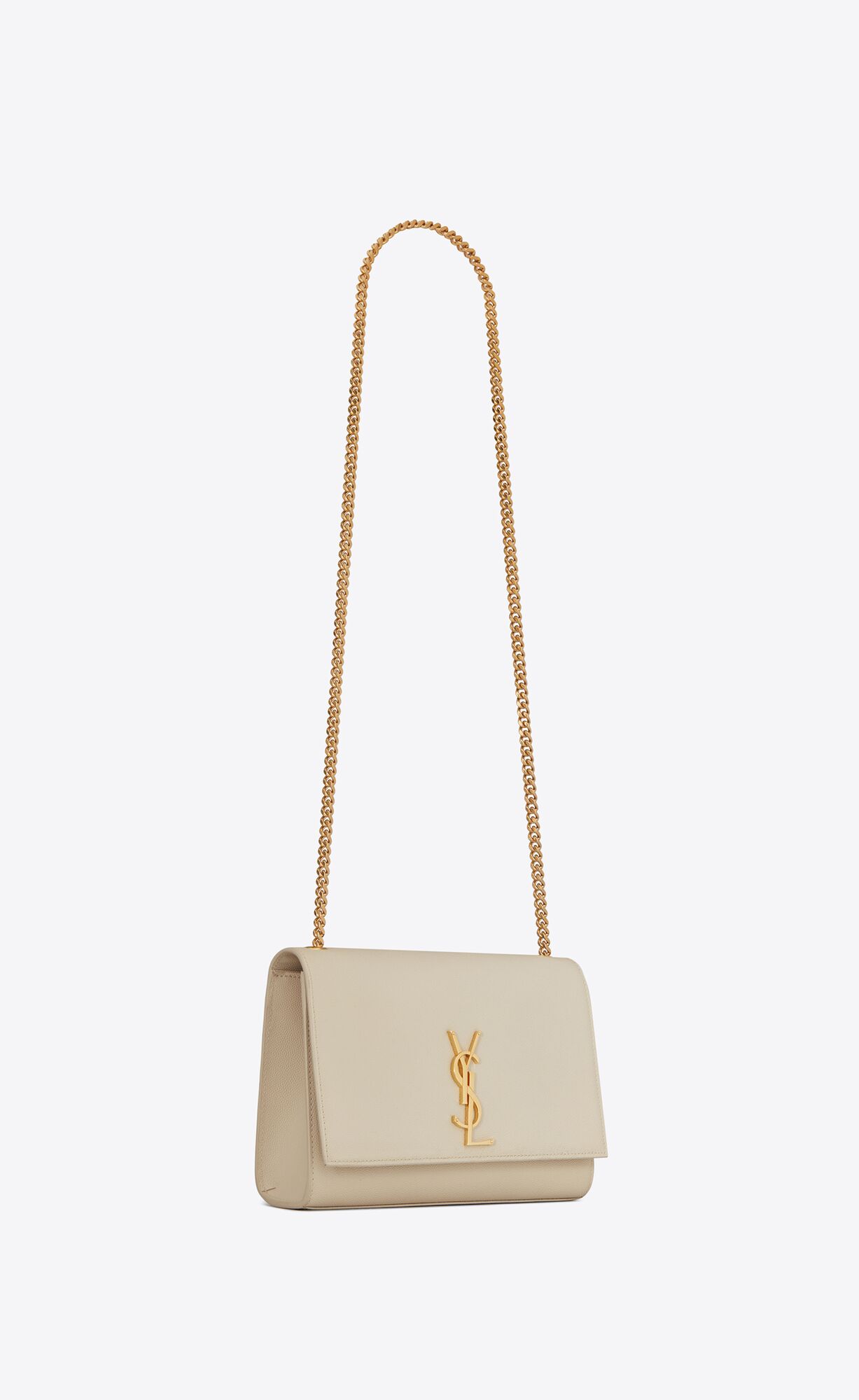 YSL Kate Medium Chain Bag In Grain De Poudre Embossed Leather Blanc Vintage | CHKRI7295