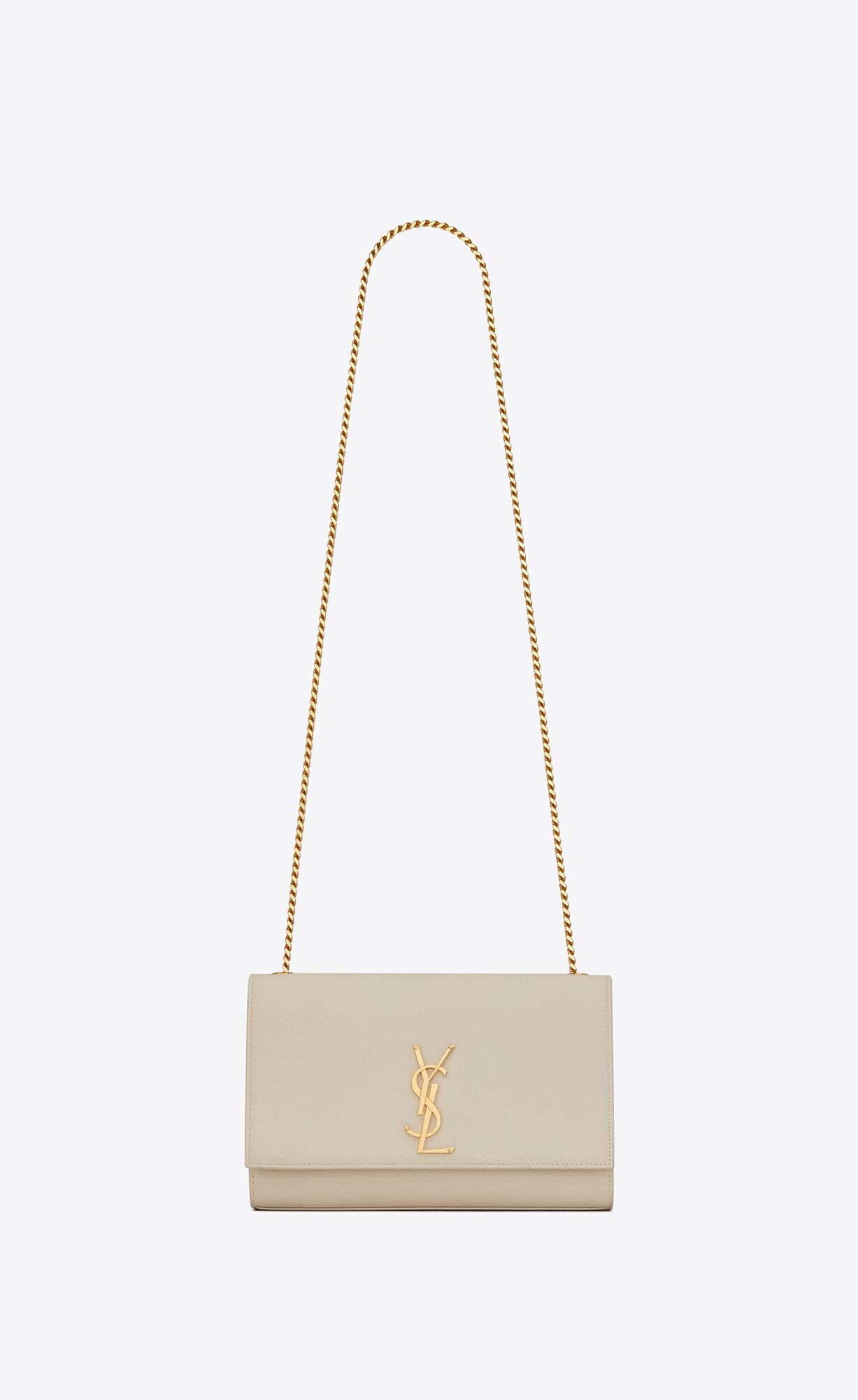 YSL Kate Medium Chain Bag In Grain De Poudre Embossed Leather Blanc Vintage | CHKRI7295