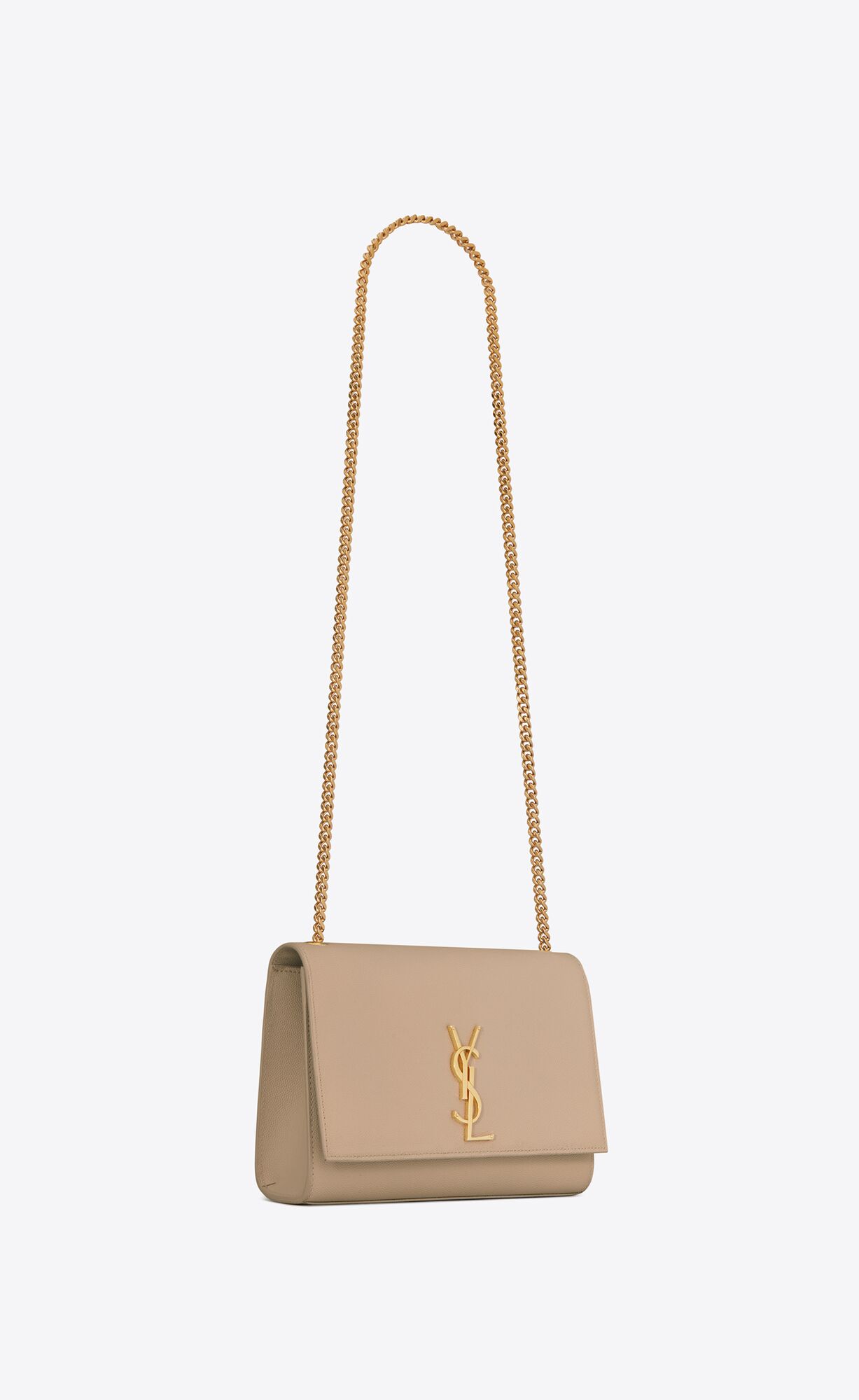 YSL Kate Medium Chain Bag In Grain De Poudre Embossed Leather Dark Beige | UVJMT7458