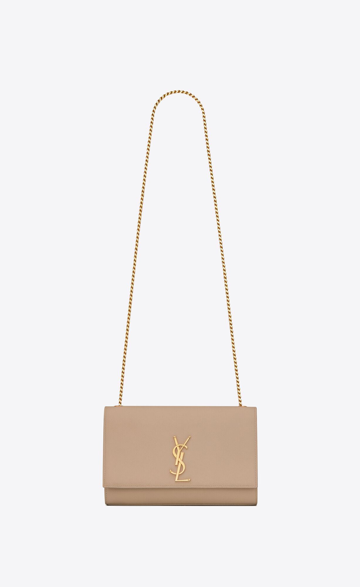 YSL Kate Medium Chain Bag In Grain De Poudre Embossed Leather Dark Beige | UVJMT7458