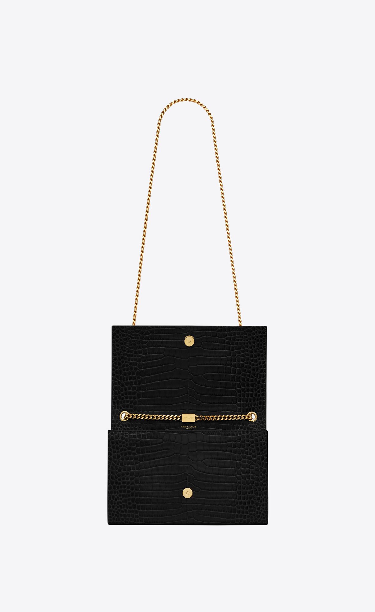 YSL Kate Medium Chain Bag With Tassel In Crocodile-embossed Shiny Leather Black | HFPVK3468