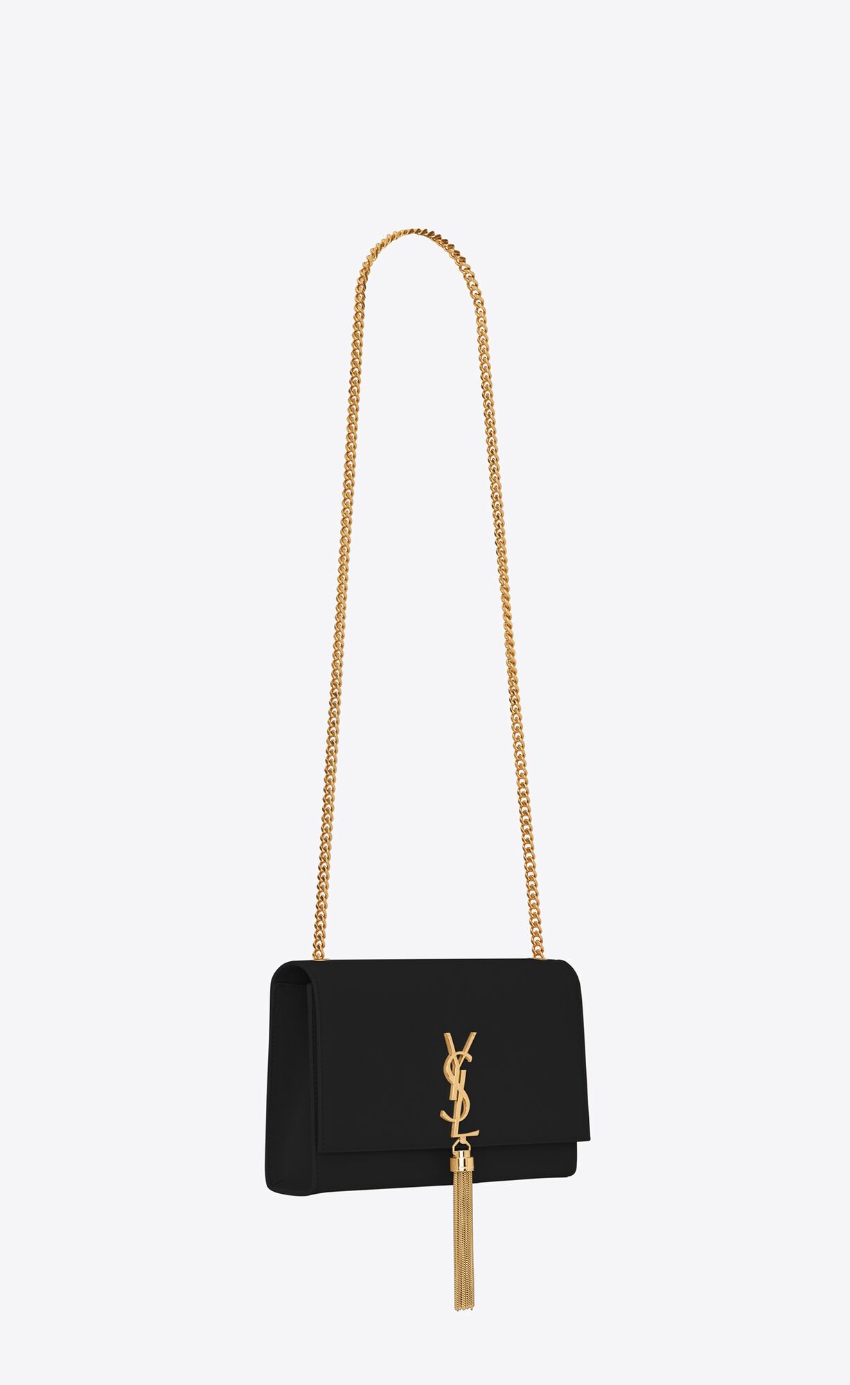 YSL Kate Medium Chain Bag With Tassel In Grain De Poudre Embossed Leather Black | SYFNQ4580