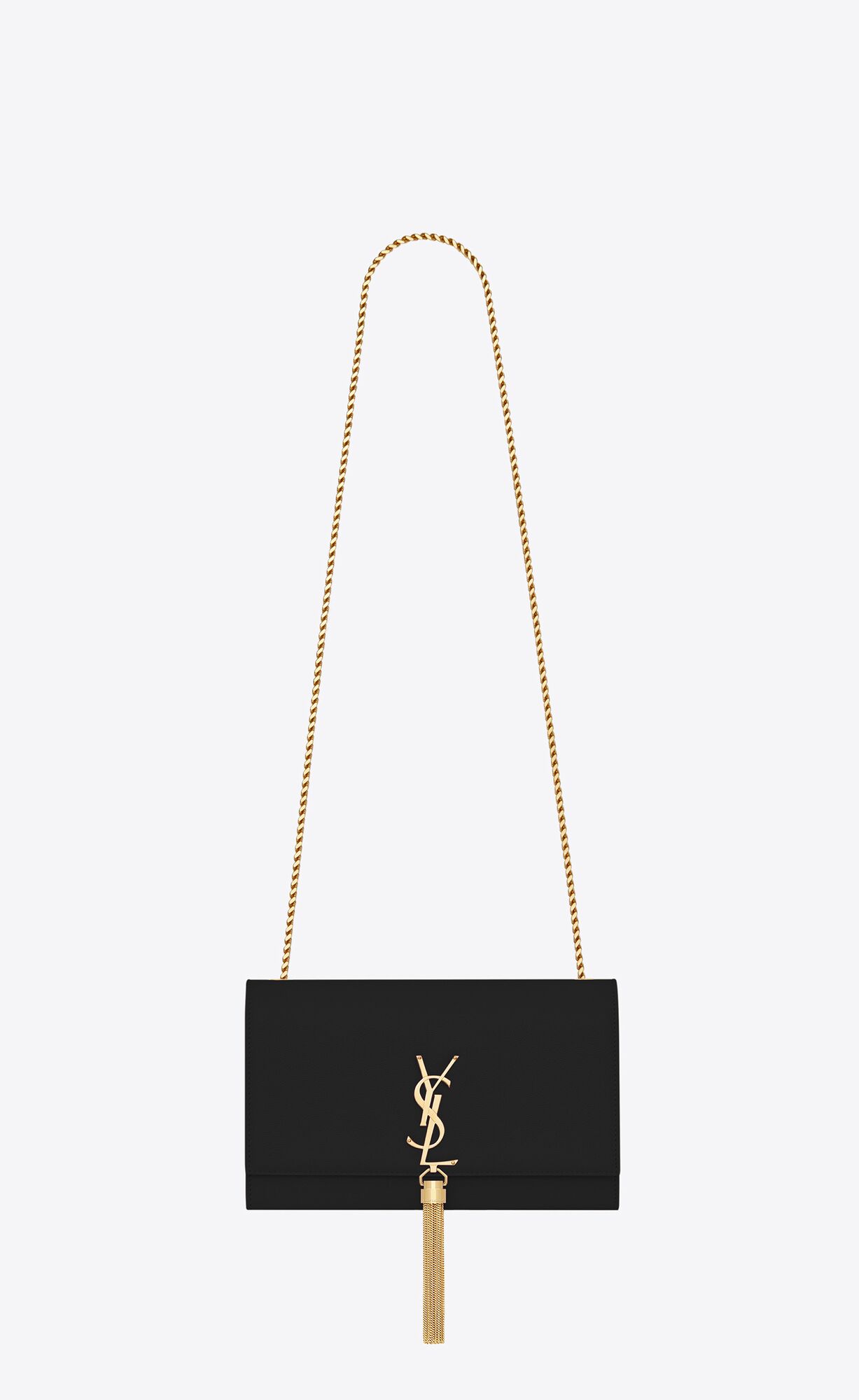 YSL Kate Medium Chain Bag With Tassel In Grain De Poudre Embossed Leather Black | SYFNQ4580