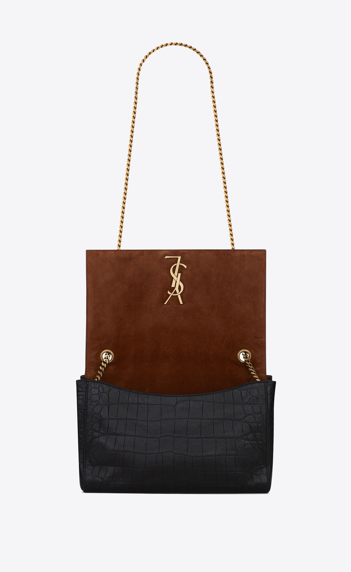 YSL Kate Medium Reversible Chain Bag In Suede And Crocodile-embossed Leather Military Taupe | LAMOE7928