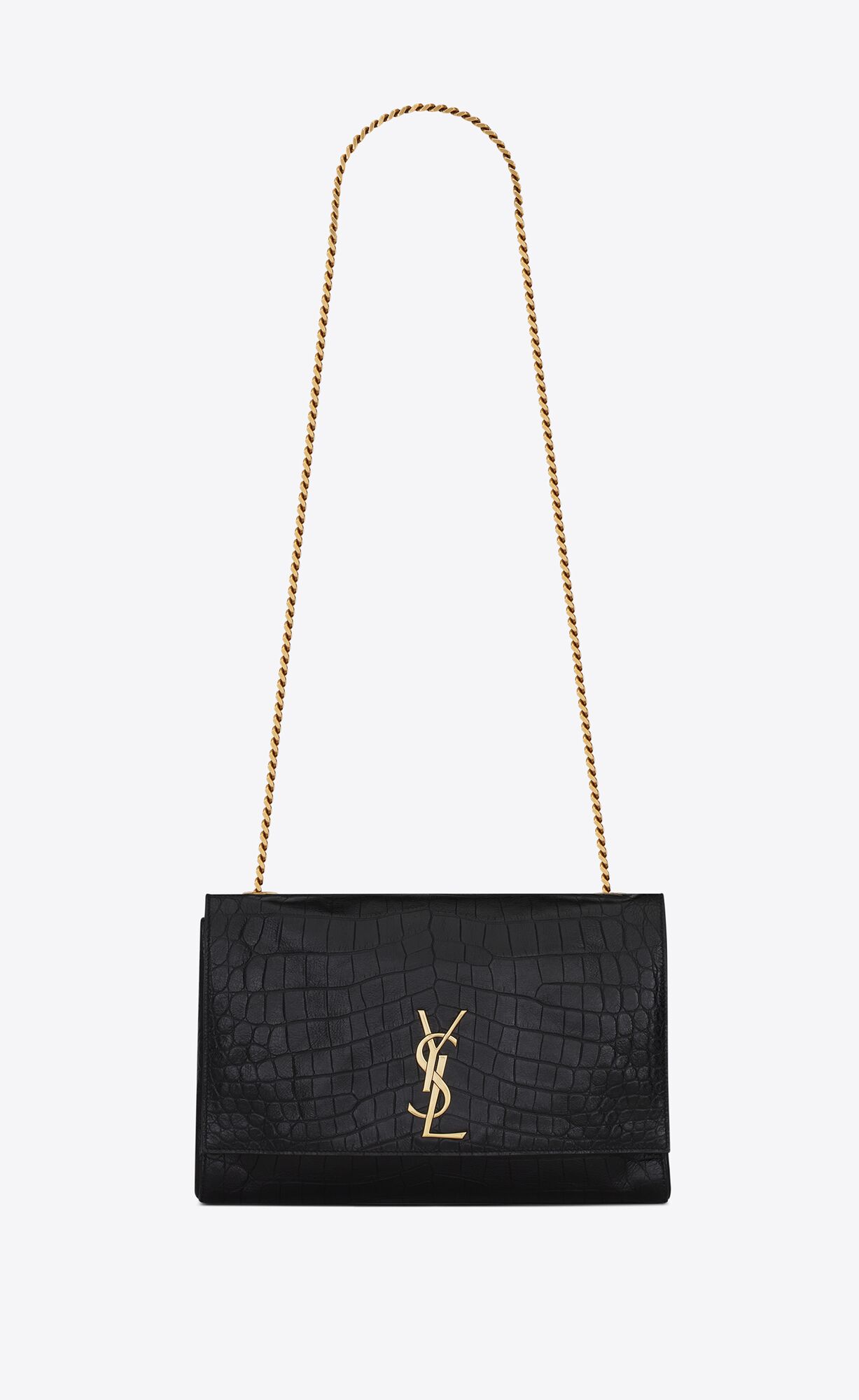 YSL Kate Medium Reversible Chain Bag In Suede And Crocodile-embossed Leather Military Taupe | LAMOE7928