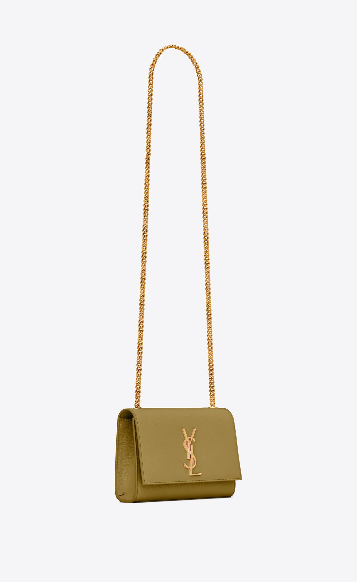 YSL Kate Small Chain Bag In Grain De Poudre Embossed Leather Hazel Green | ETRXW3672