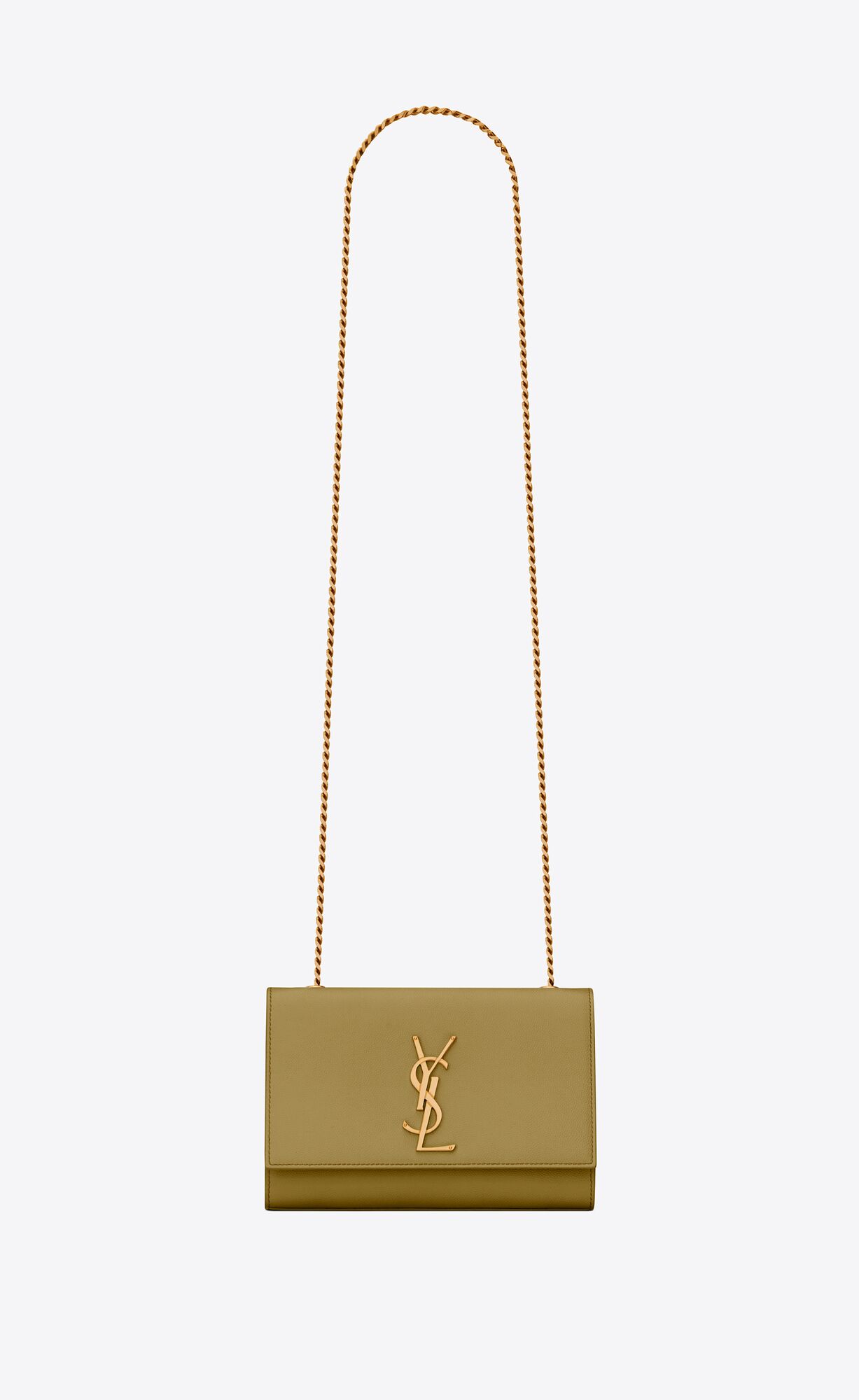 YSL Kate Small Chain Bag In Grain De Poudre Embossed Leather Hazel Green | ETRXW3672