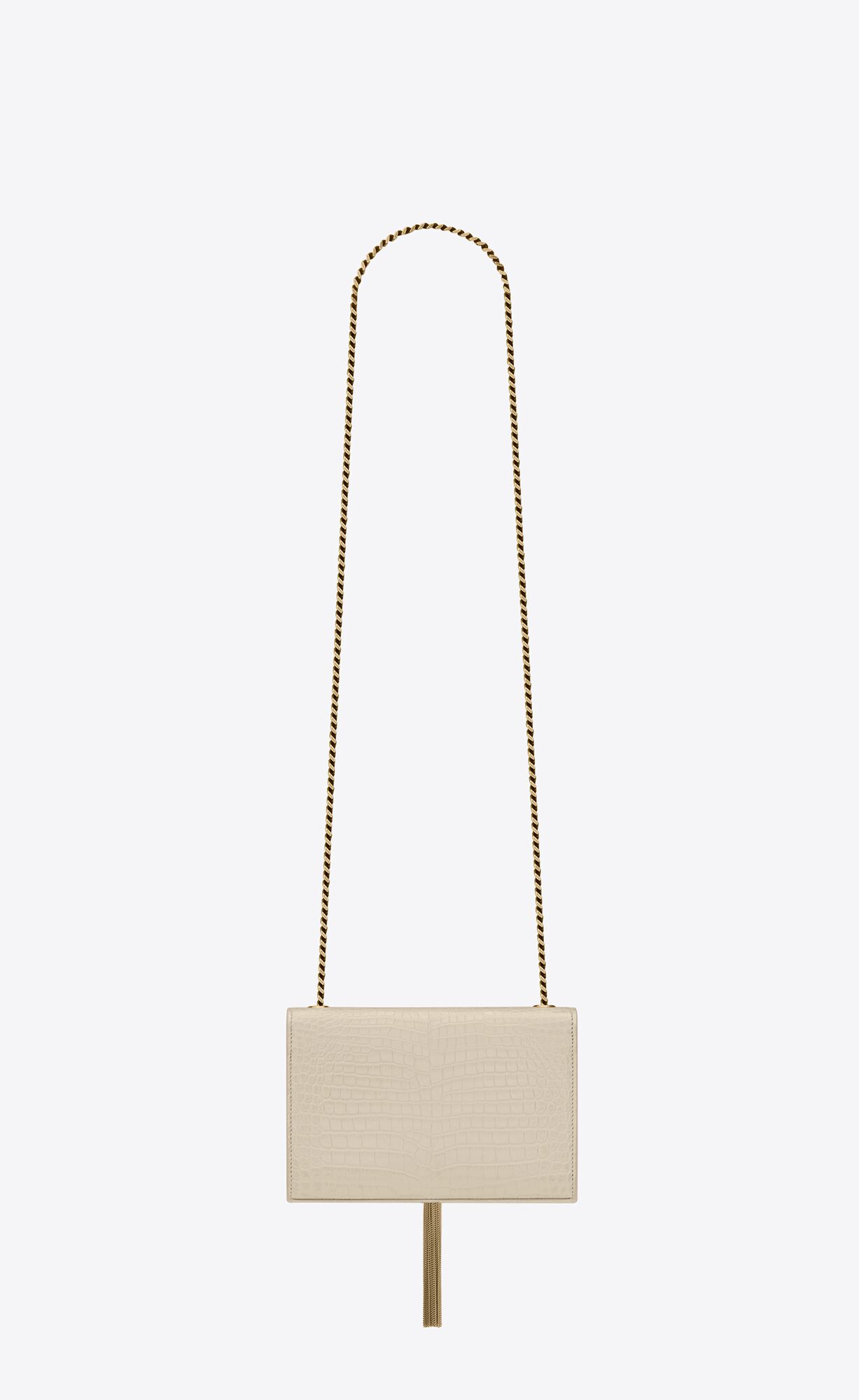 YSL Kate Small Chain Bag With Tassel In Crocodile-embossed Shiny Leather Blanc Vintage | PARKL8927