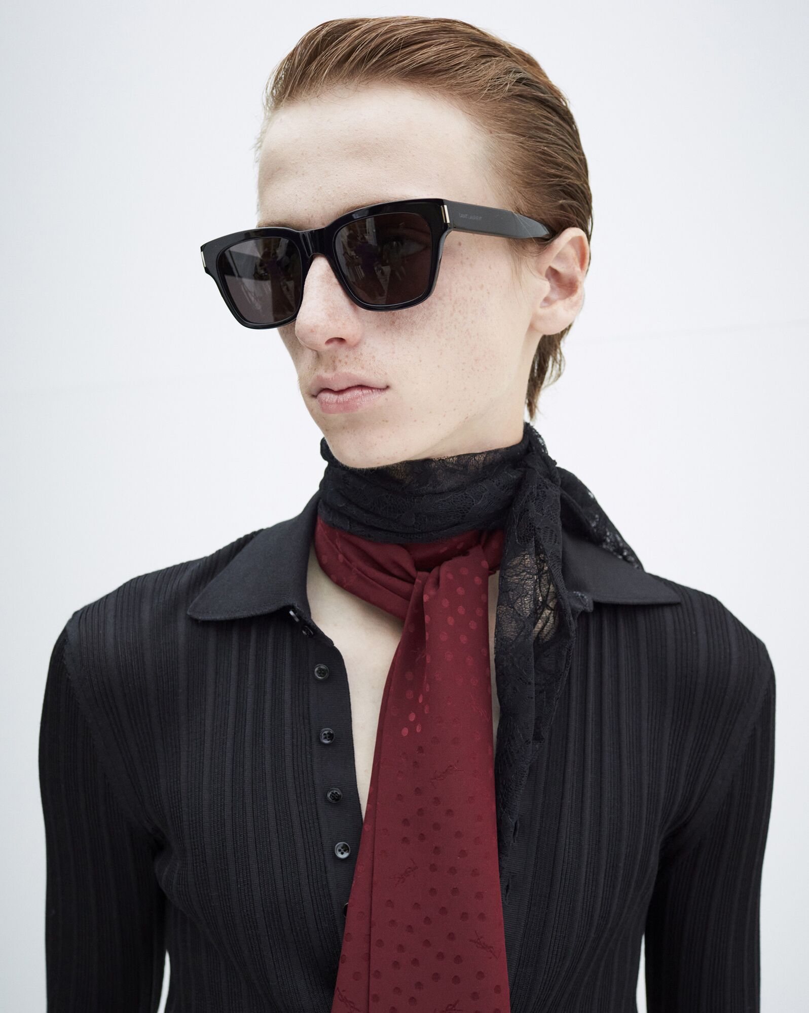 YSL Knitted Shirt In Ribbed Silk Black | JSPIO7293