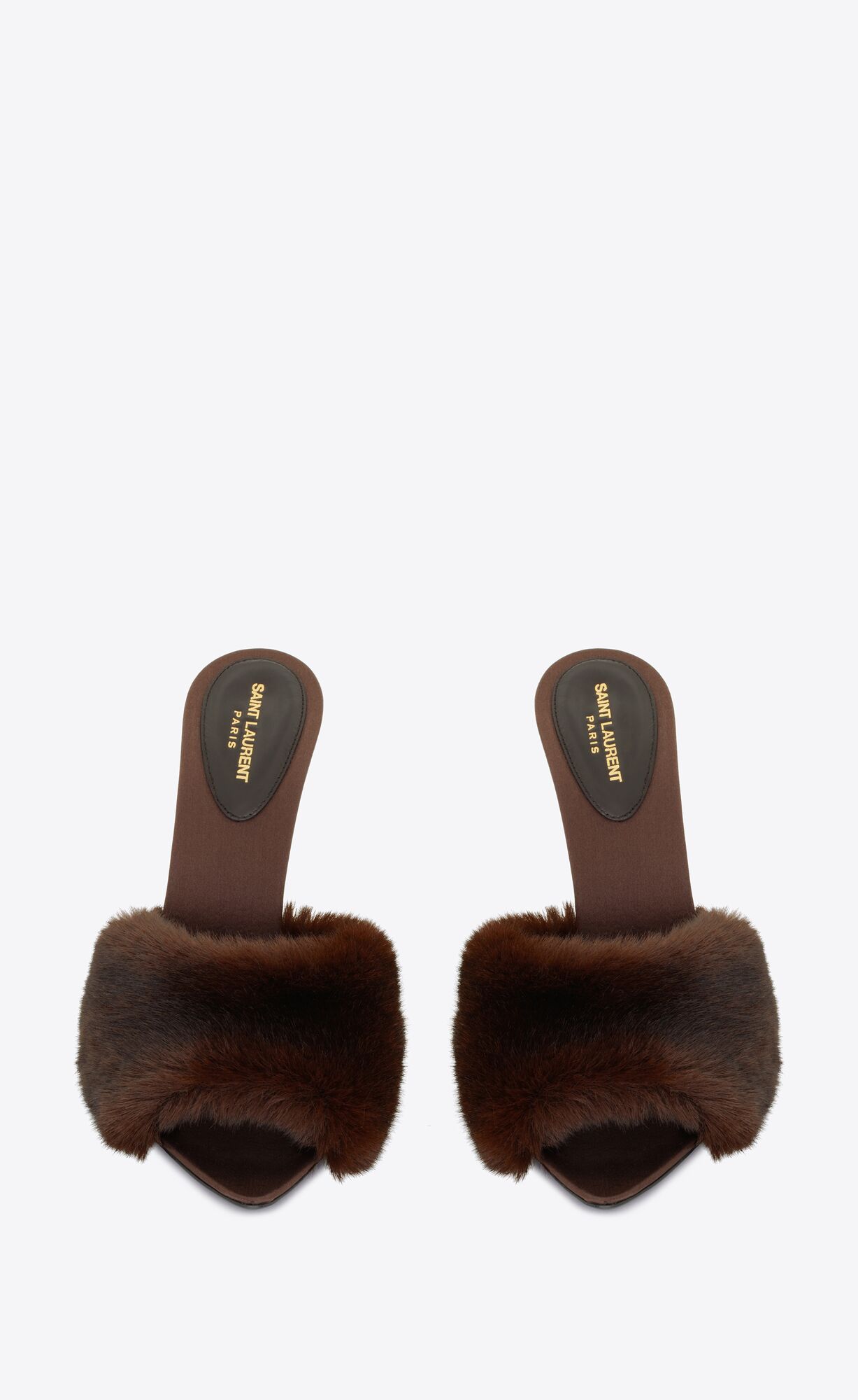 YSL La 16 Heeled Mules In Animal Free-fur And Smooth Leather Dark Chocolate | EIAFY5641