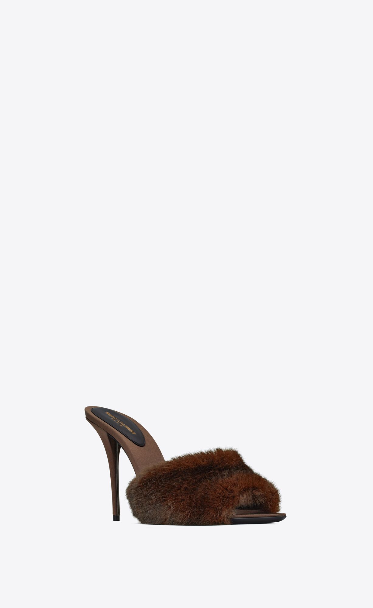 YSL La 16 Heeled Mules In Animal Free-fur And Smooth Leather Dark Chocolate | EIAFY5641