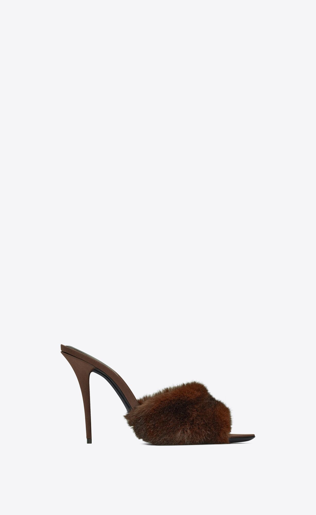 YSL La 16 Heeled Mules In Animal Free-fur And Smooth Leather Dark Chocolate | EIAFY5641