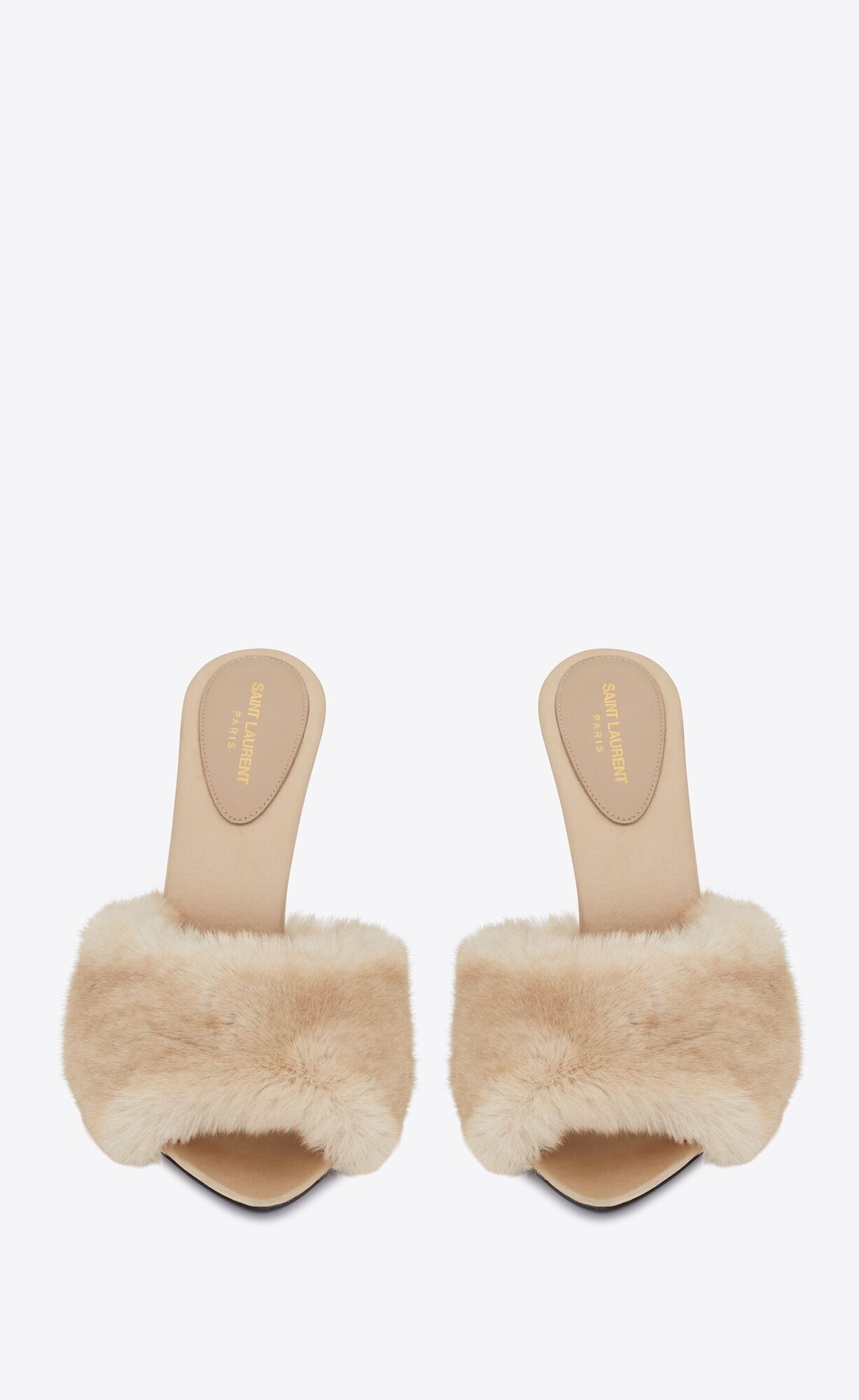 YSL La 16 Heeled Mules In Animal Free-fur And Smooth Leather Light Beige | MZHUS0345