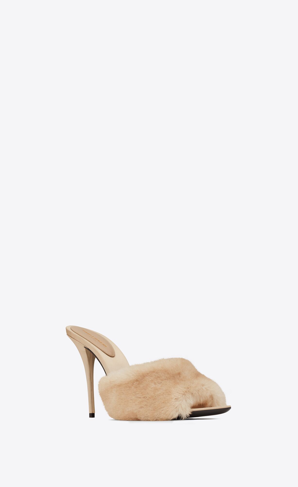 YSL La 16 Heeled Mules In Animal Free-fur And Smooth Leather Light Beige | MZHUS0345