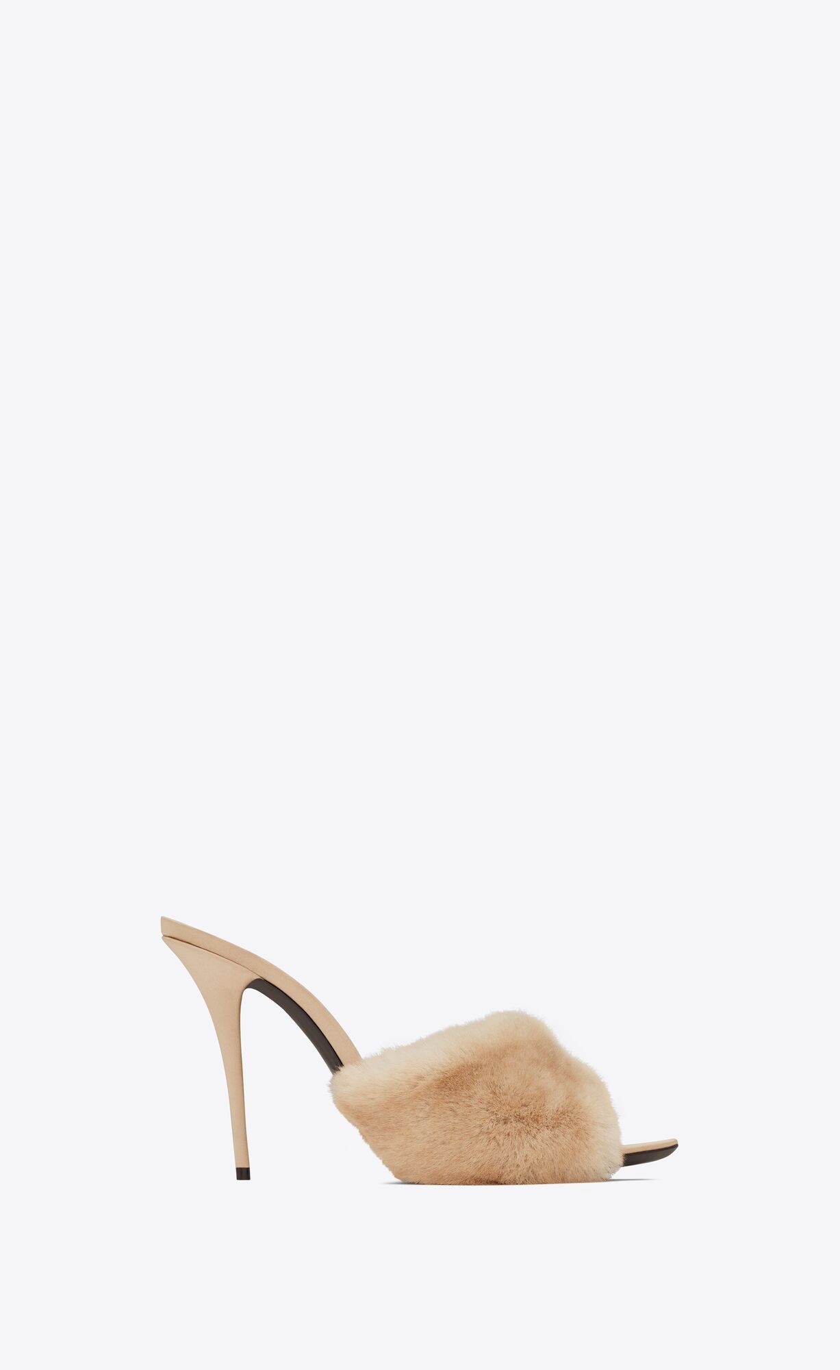 YSL La 16 Heeled Mules In Animal Free-fur And Smooth Leather Light Beige | MZHUS0345